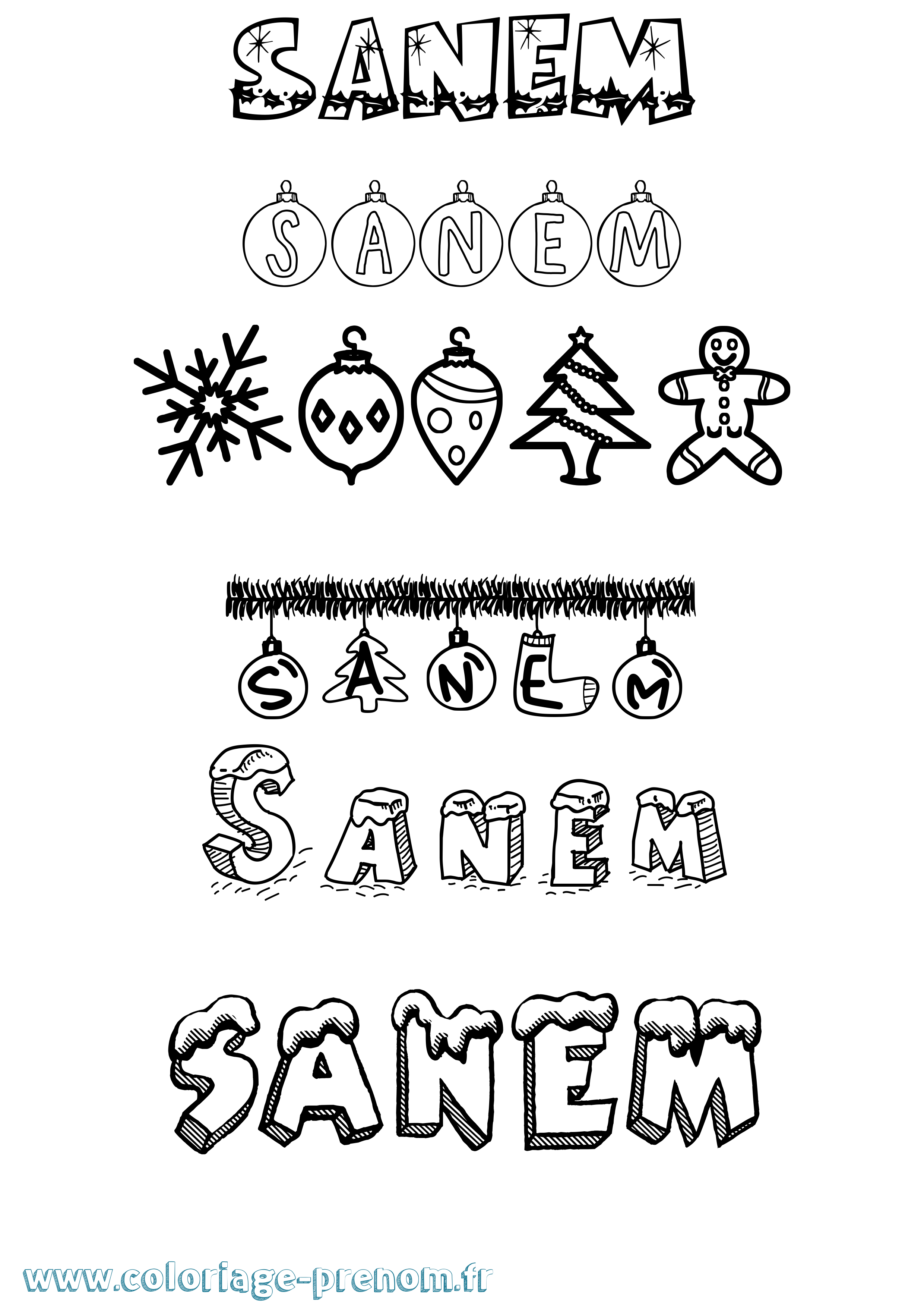Coloriage Sanem Noël Coloriage prénom Sanem Noël