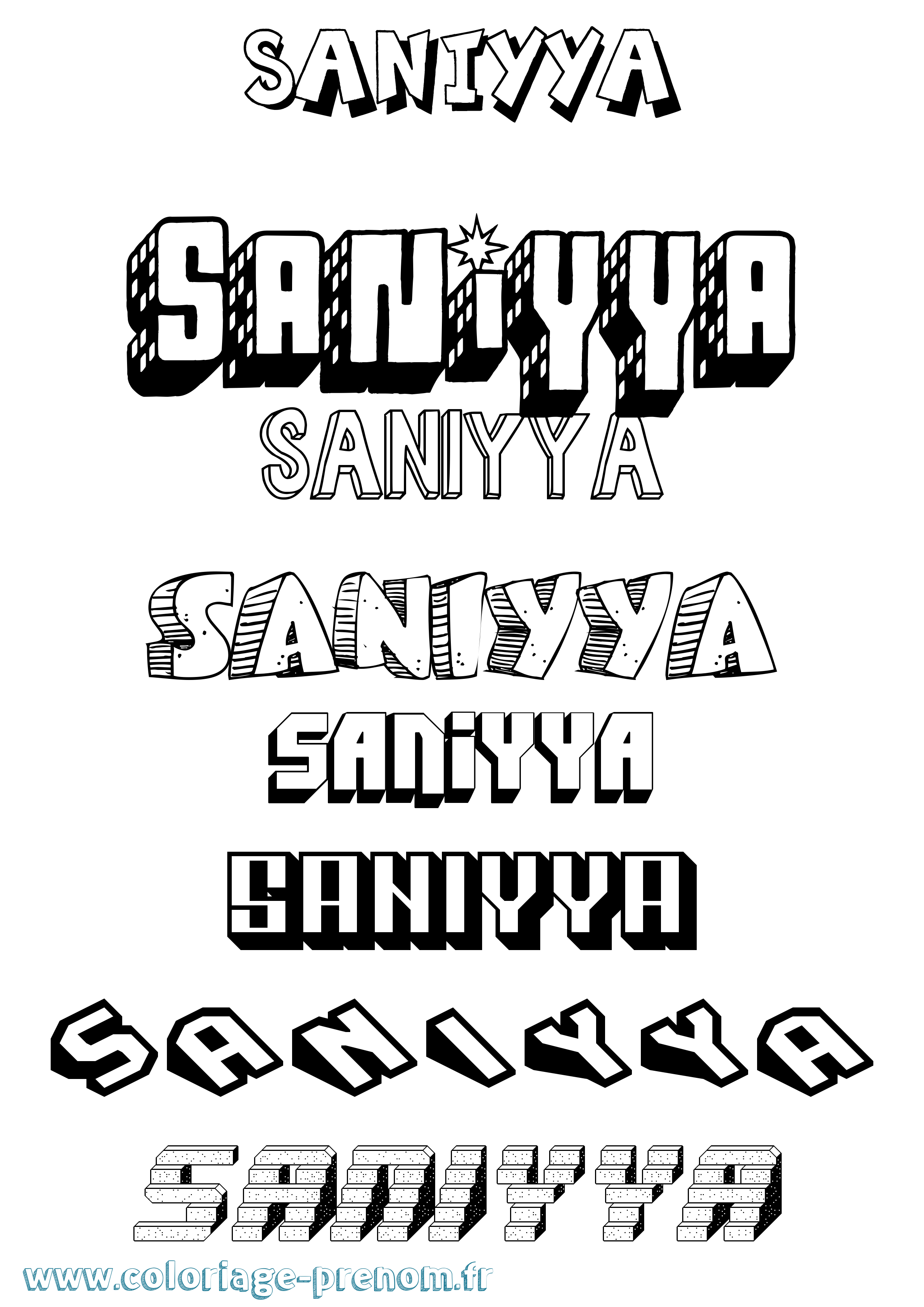 Coloriage Saniyya Effet 3D Coloriage prénom Saniyya Effet 3D