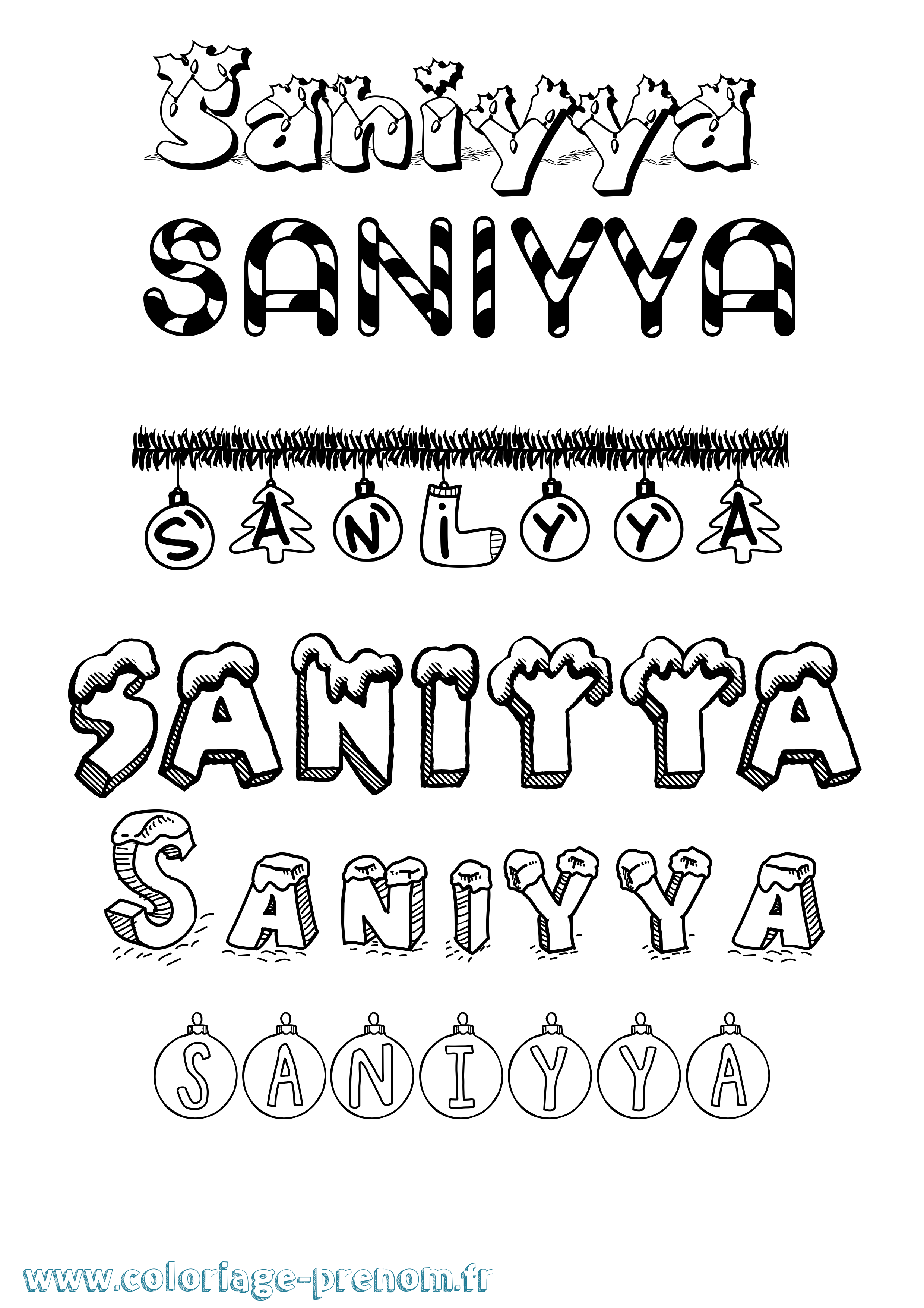 Coloriage Saniyya Noël Coloriage prénom Saniyya Noël