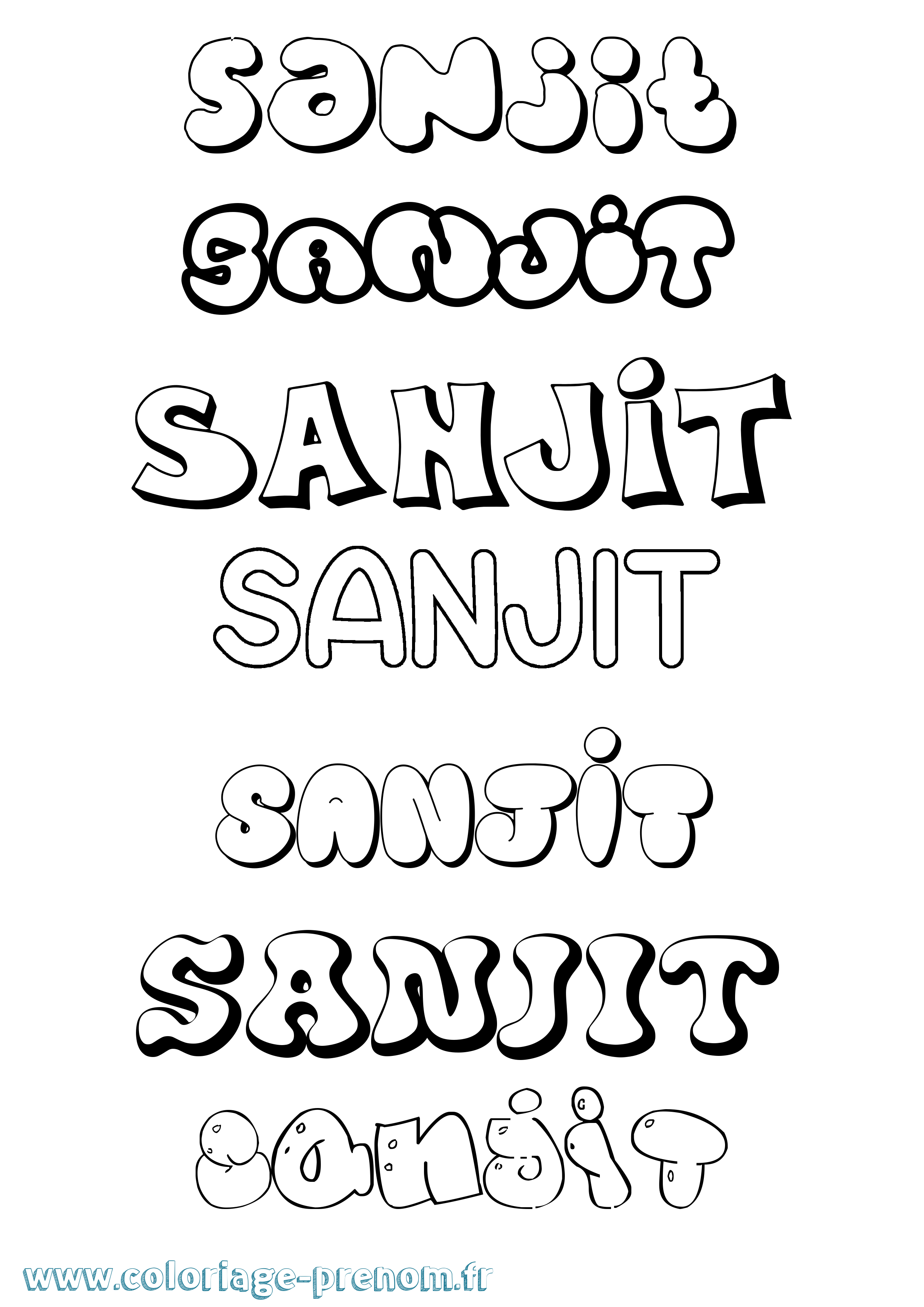 Coloriage Sanjit Bubble Coloriage prénom Sanjit Bubble