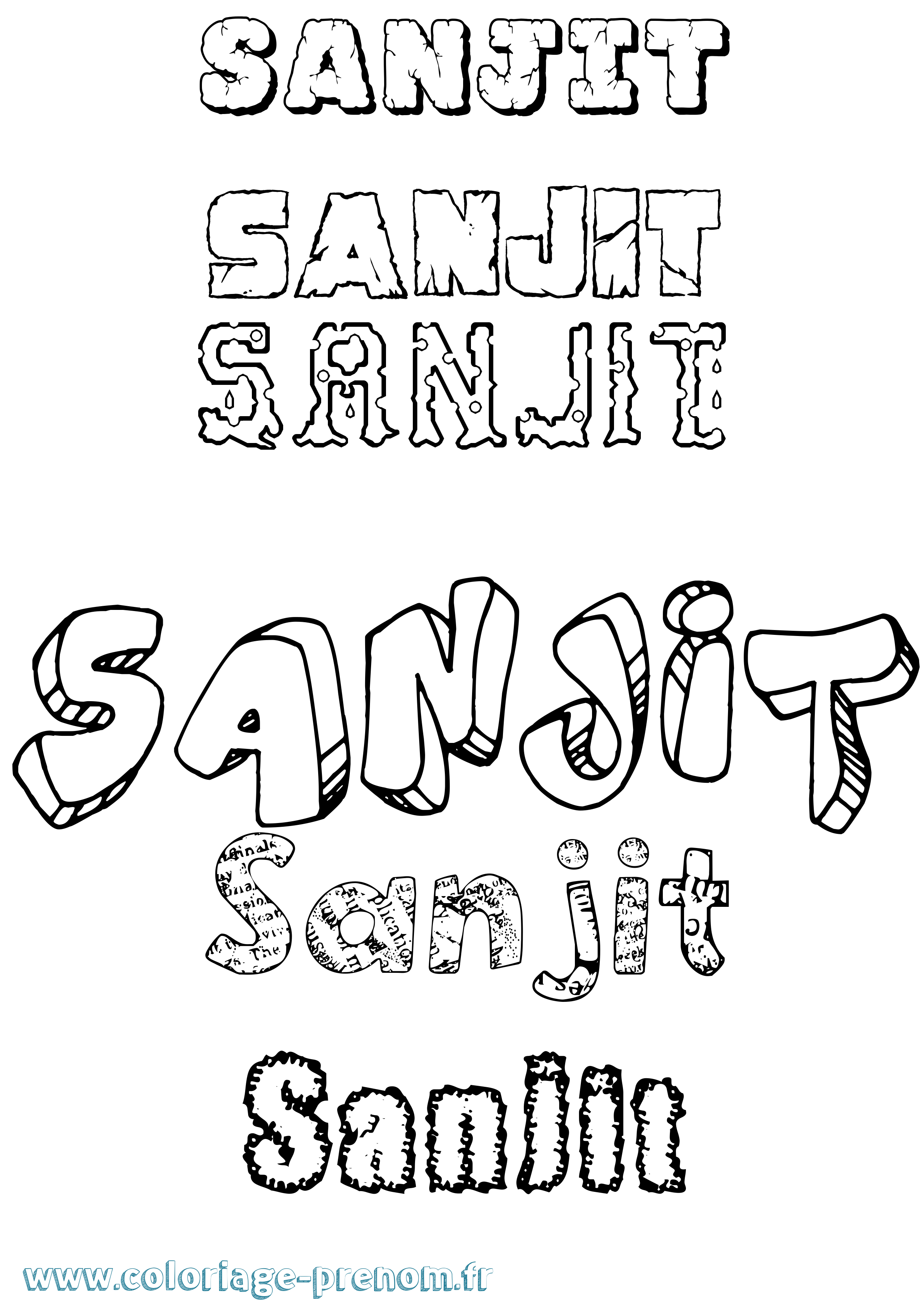 Coloriage Sanjit Destructuré Coloriage prénom Sanjit Destructuré