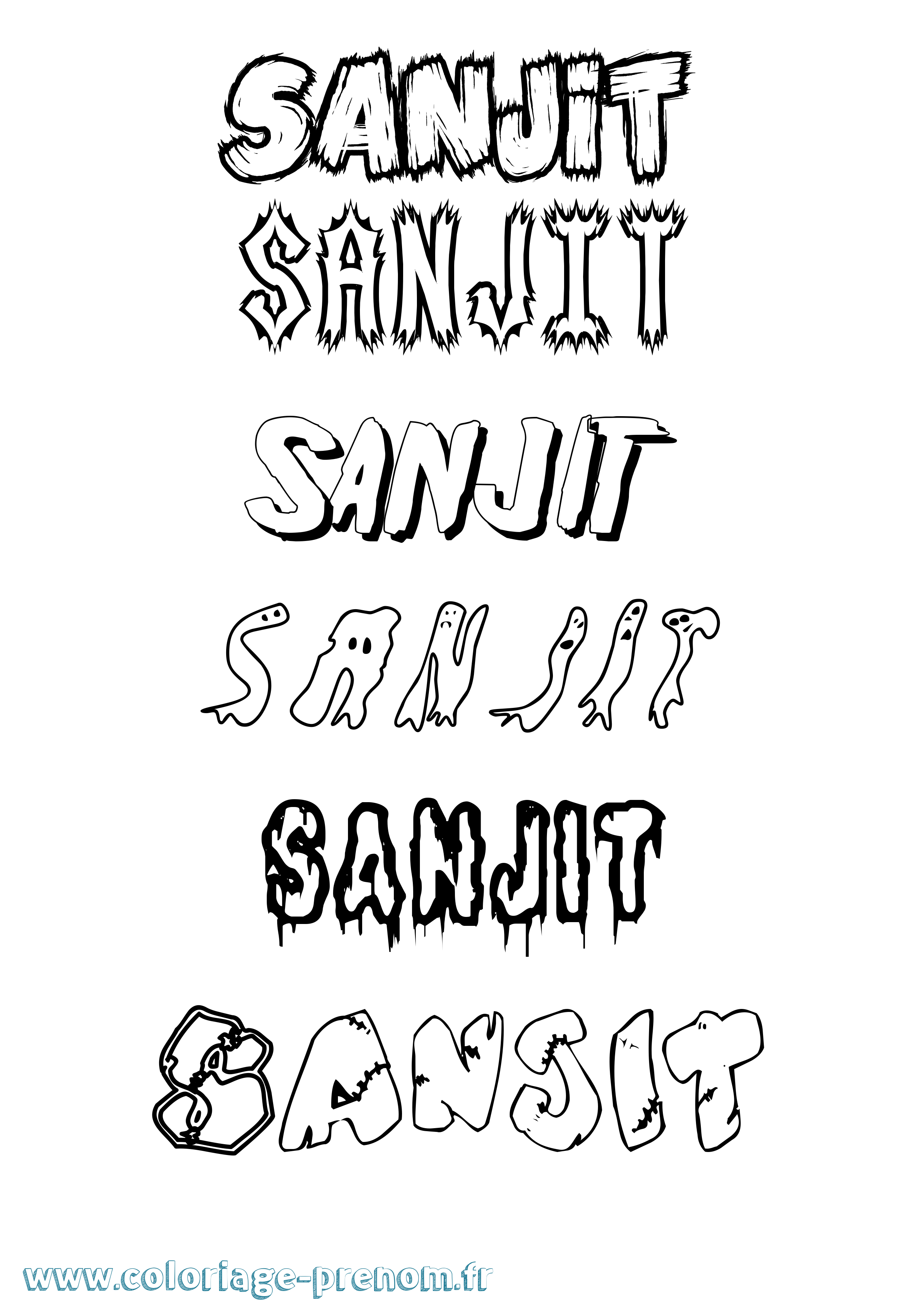 Coloriage Sanjit Frisson Coloriage prénom Sanjit Frisson