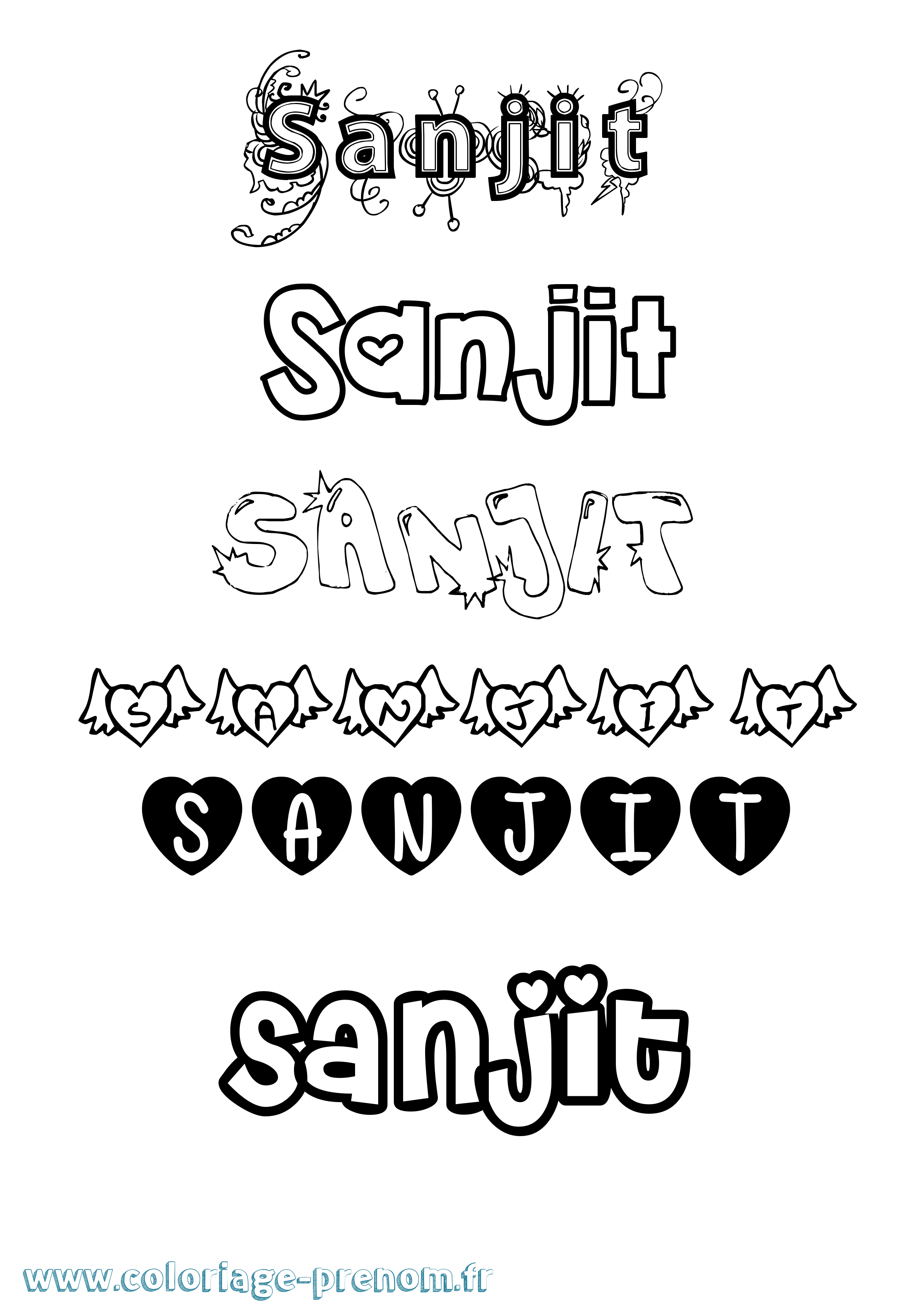 Coloriage Sanjit Girly Coloriage prénom Sanjit Girly