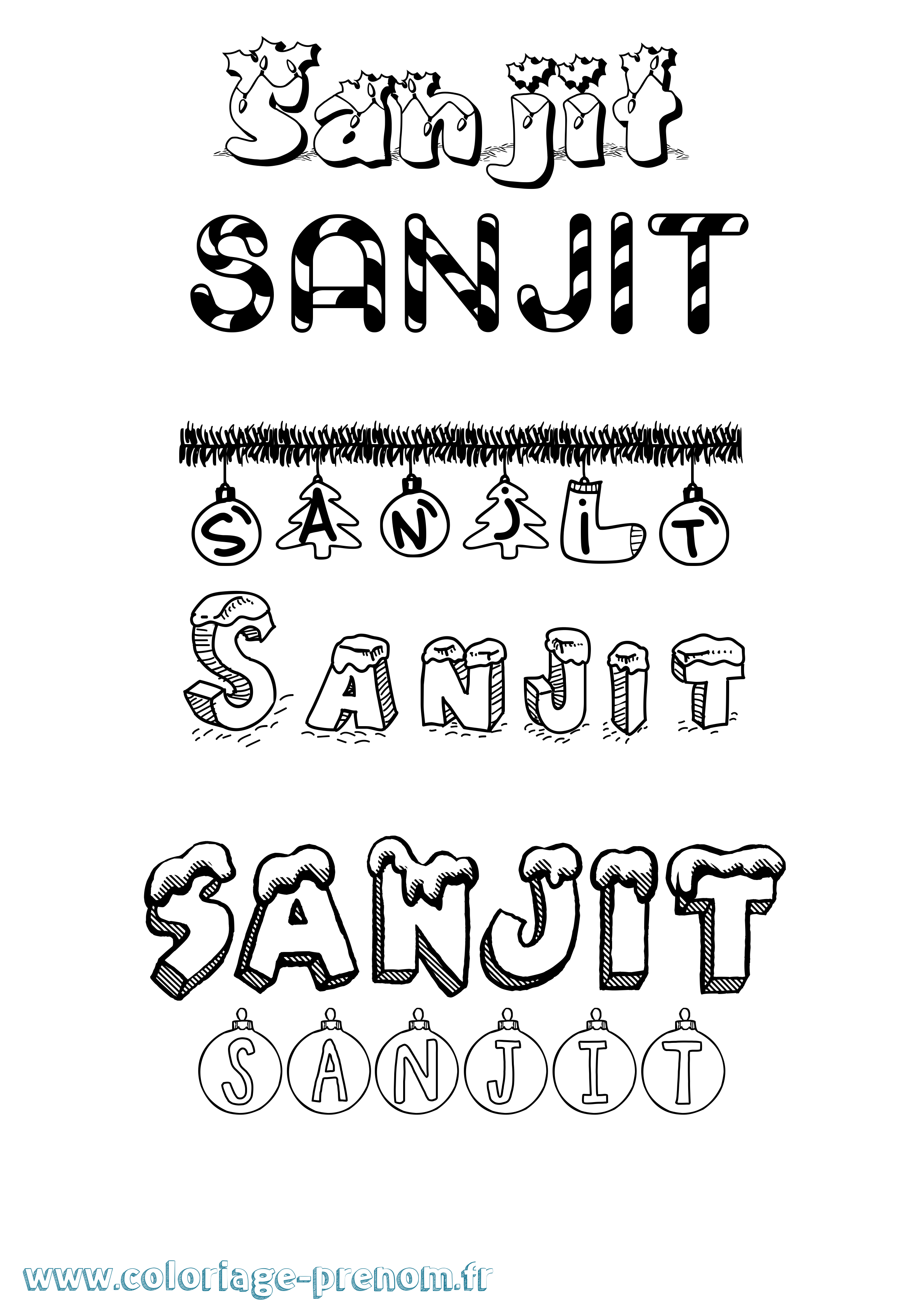 Coloriage Sanjit Noël Coloriage prénom Sanjit Noël