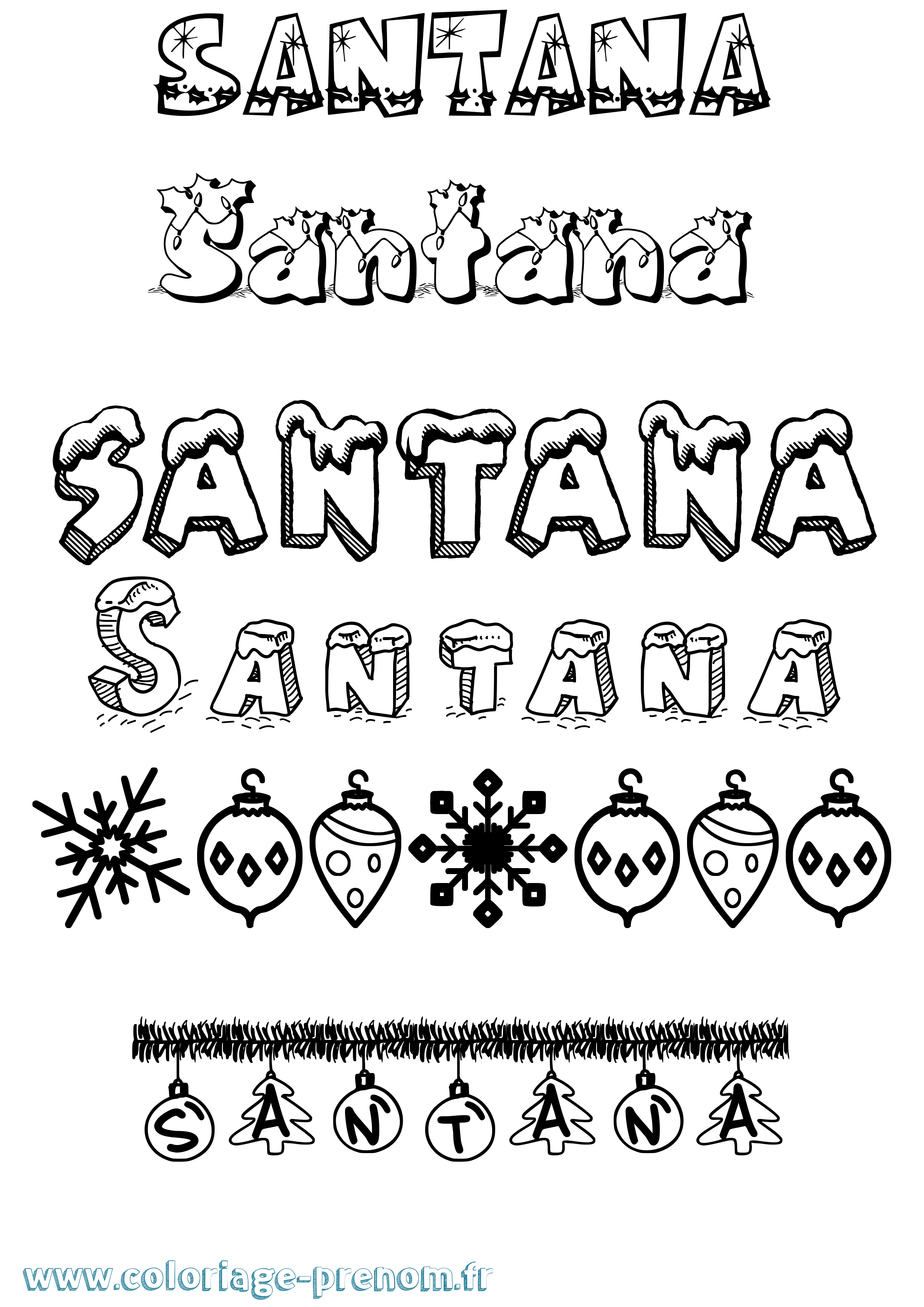 Coloriage Santana Noël Coloriage prénom Santana Noël