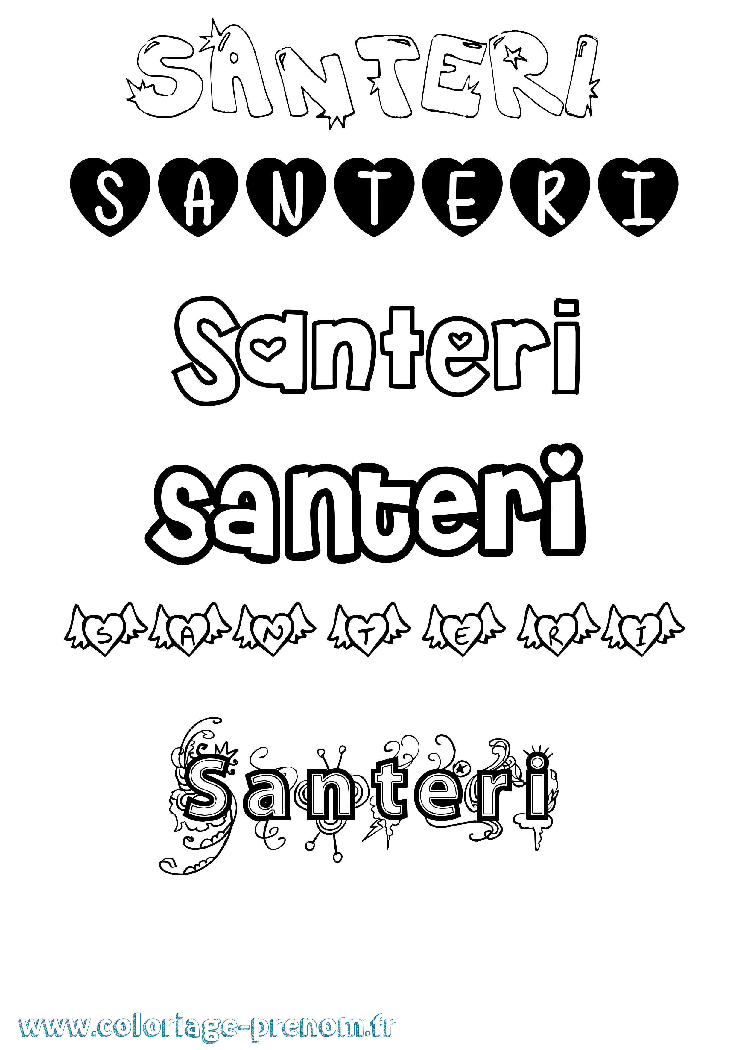 Coloriage Santeri Girly Coloriage prénom Santeri Girly