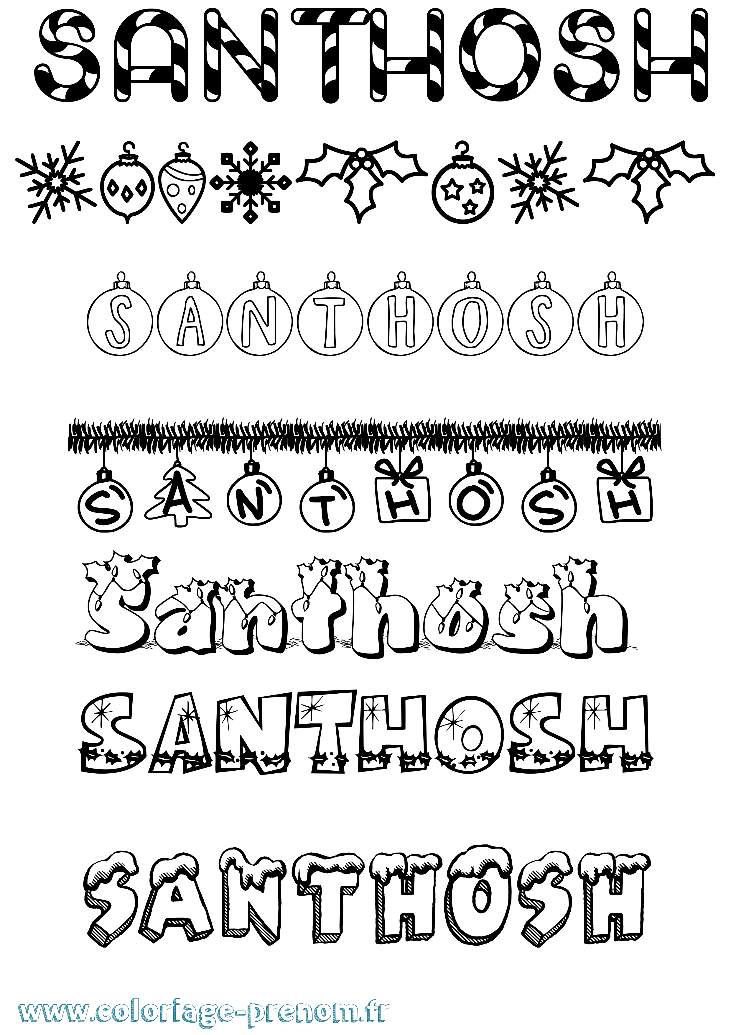 Coloriage Santhosh Noël Coloriage prénom Santhosh Noël