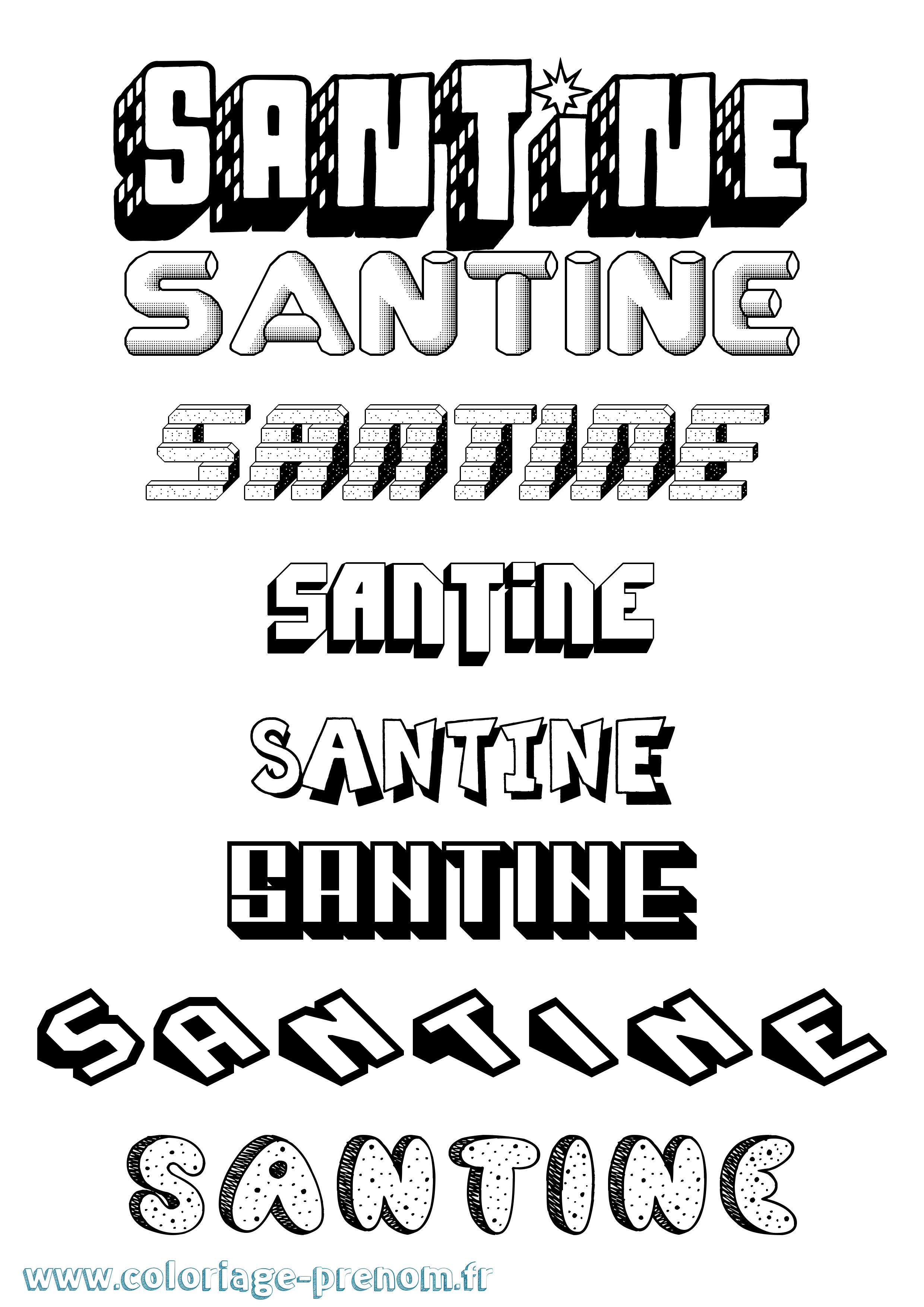 Coloriage Santine Effet 3D Coloriage prénom Santine Effet 3D