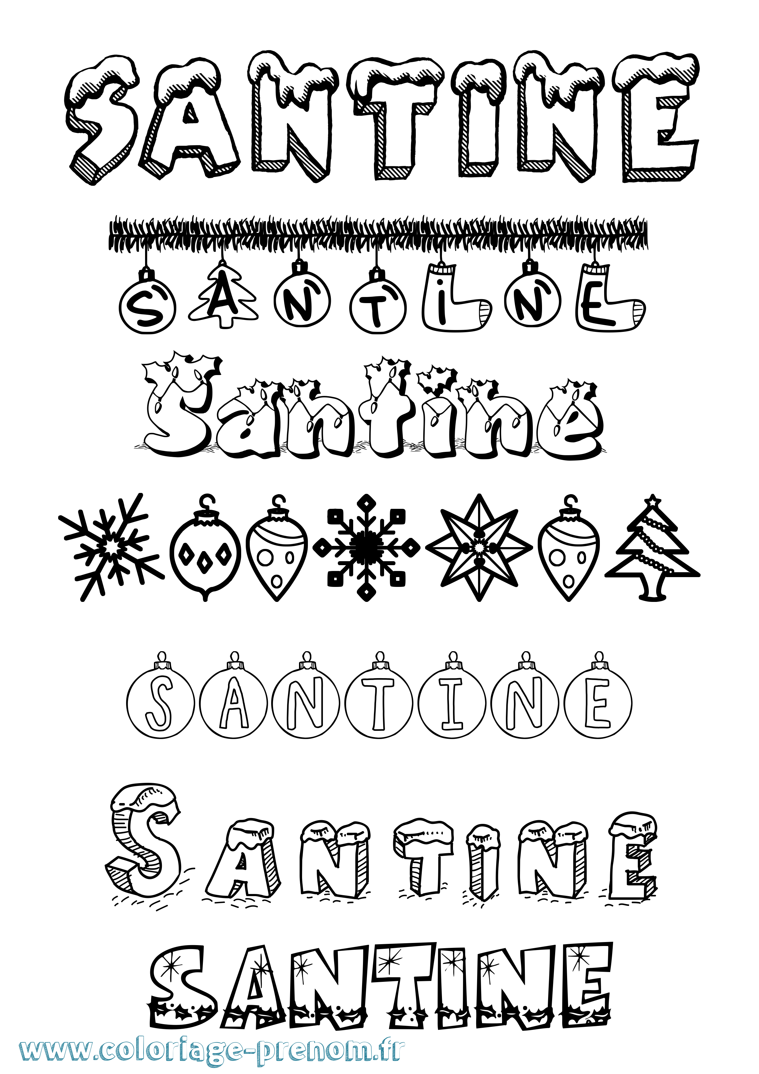 Coloriage Santine Noël Coloriage prénom Santine Noël