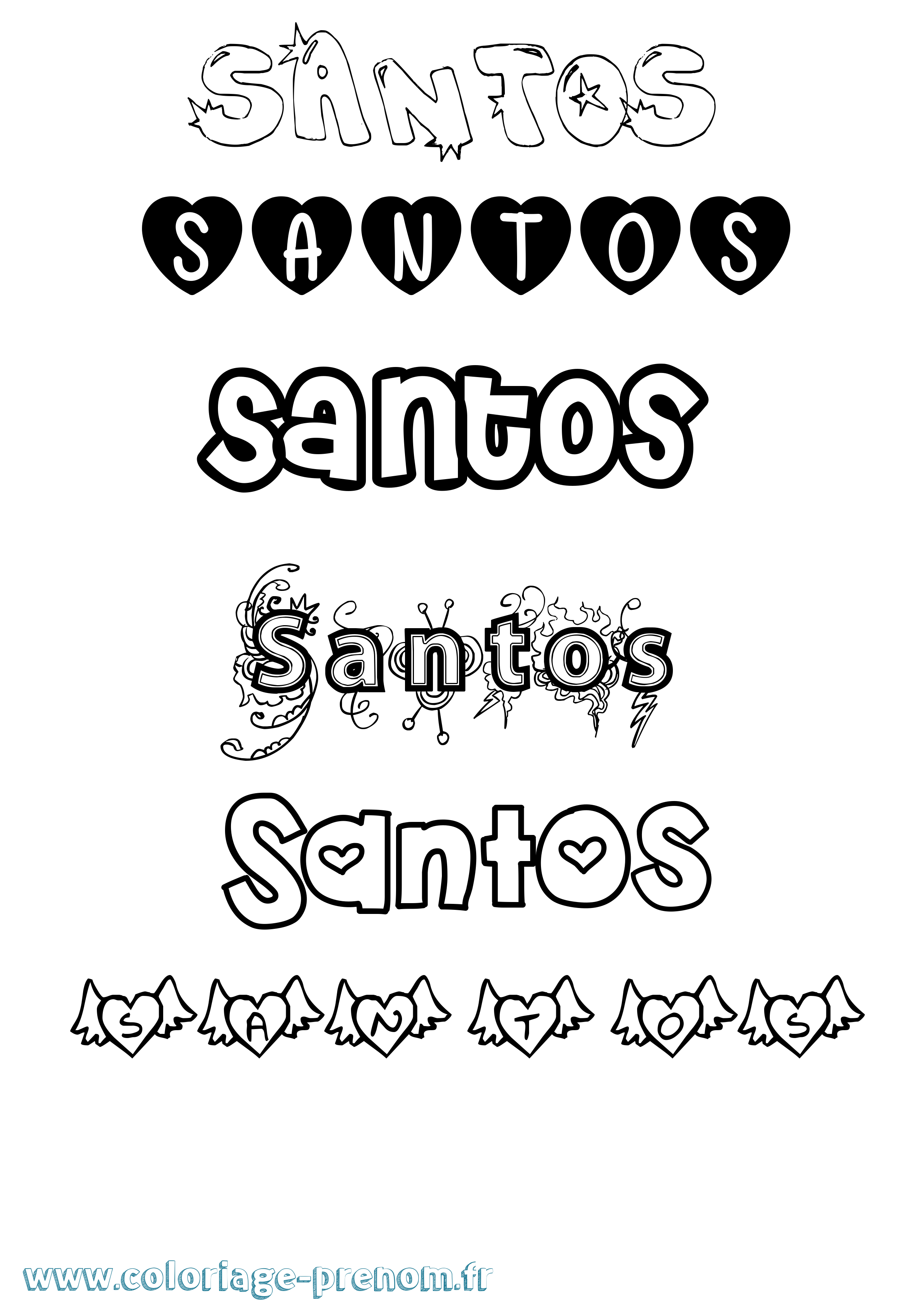 Coloriage Santos Girly Coloriage prénom Santos Girly