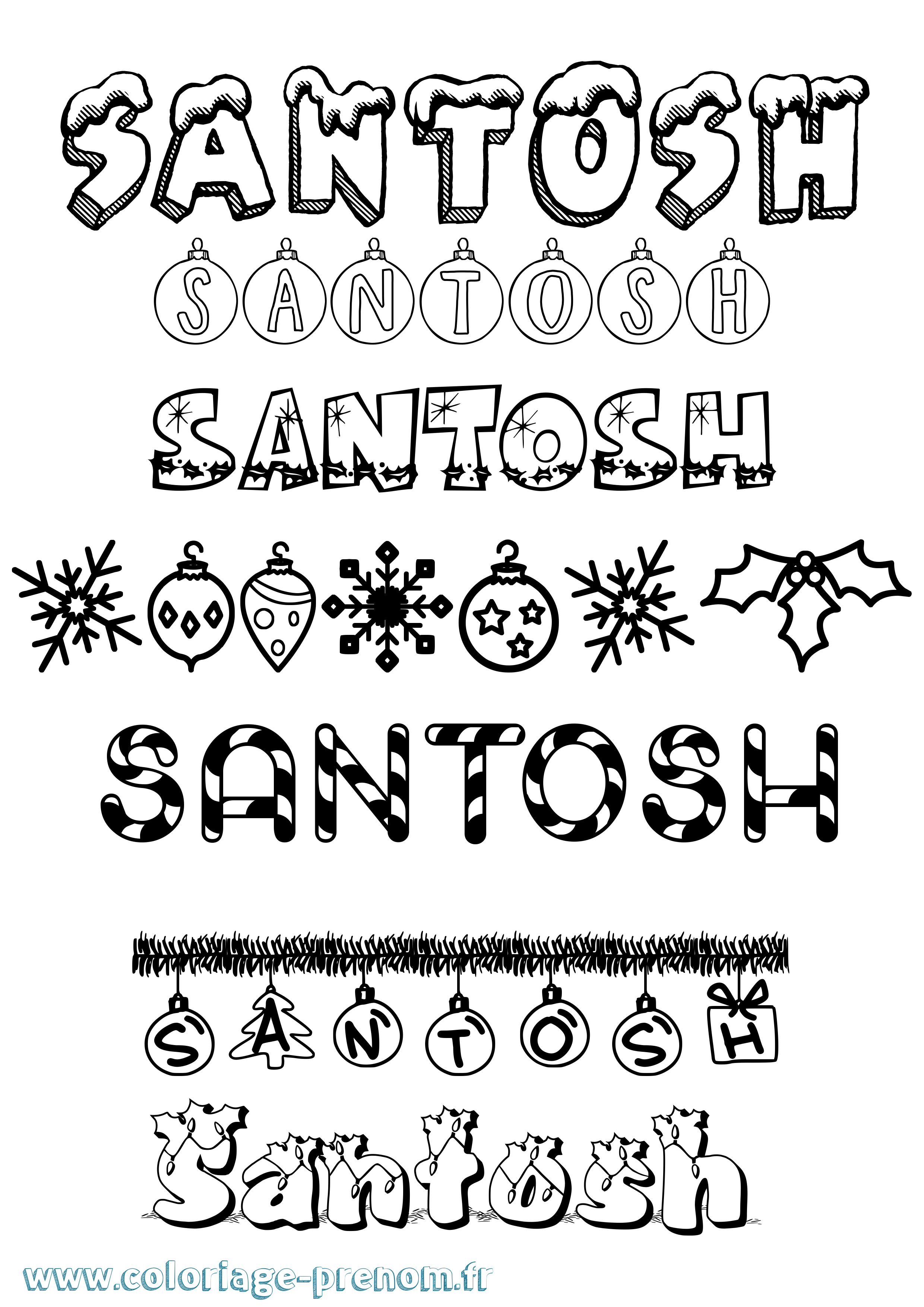Coloriage Santosh Noël Coloriage prénom Santosh Noël