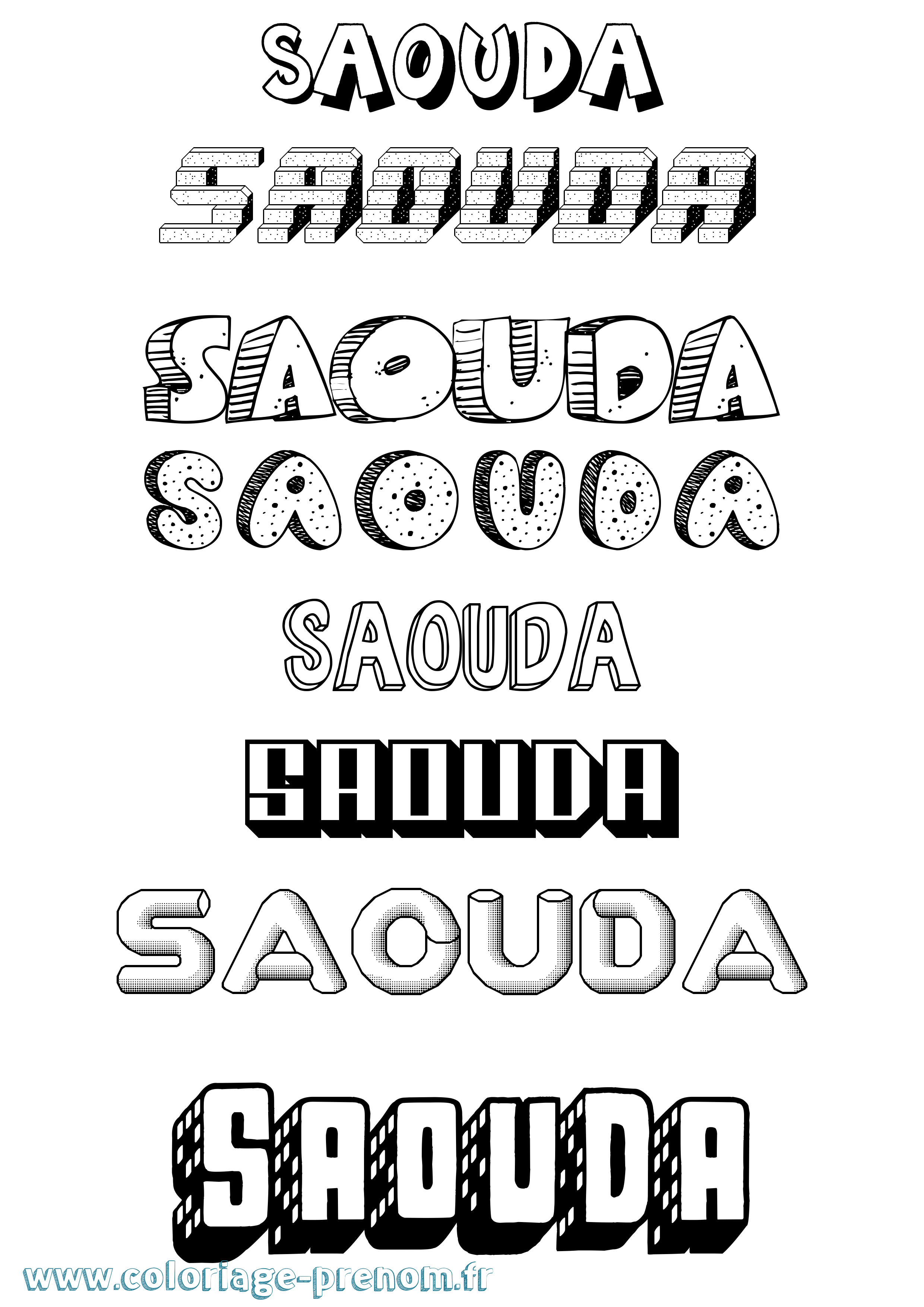 Coloriage Saouda Effet 3D Coloriage prénom Saouda Effet 3D
