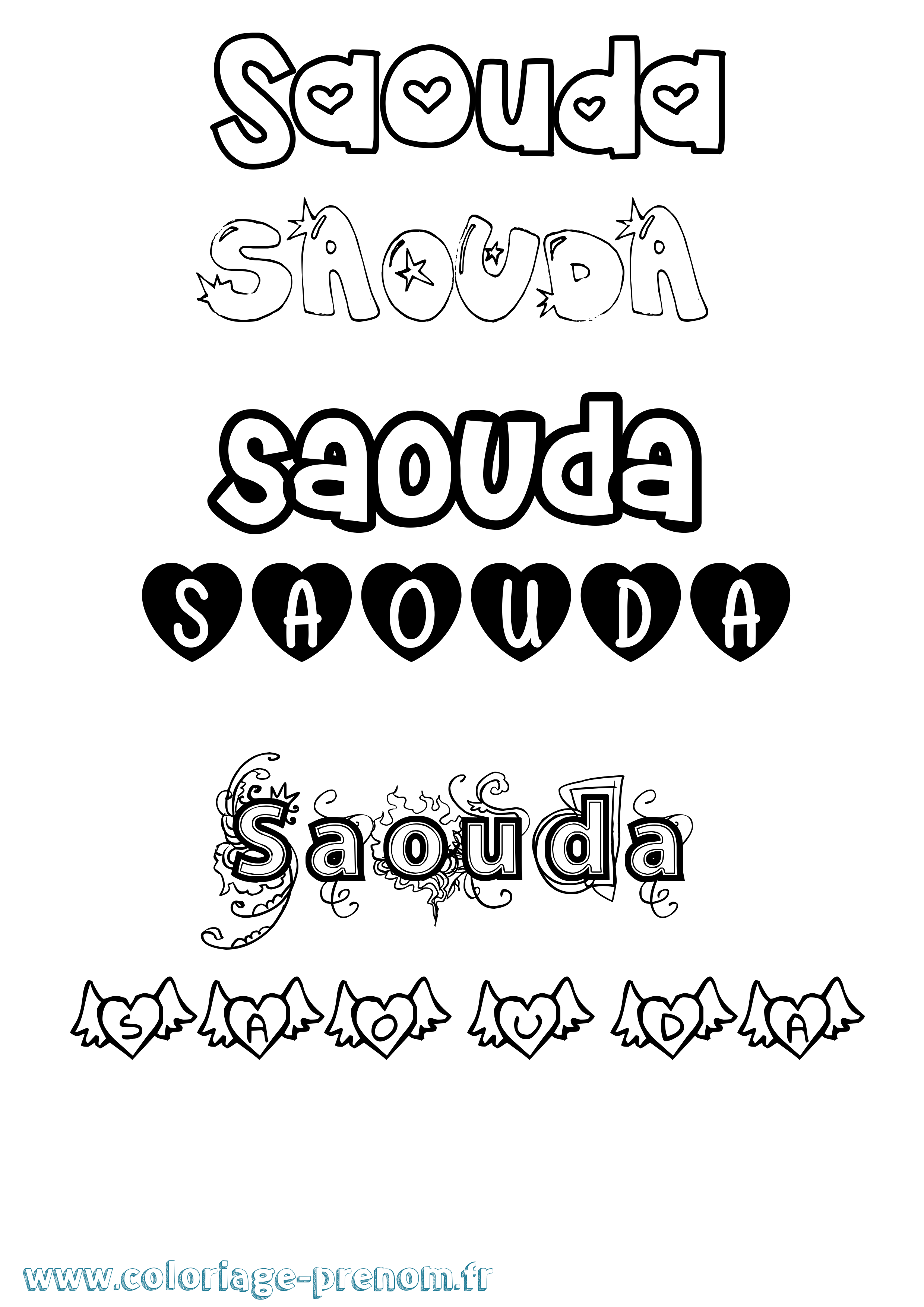 Coloriage Saouda Girly Coloriage prénom Saouda Girly
