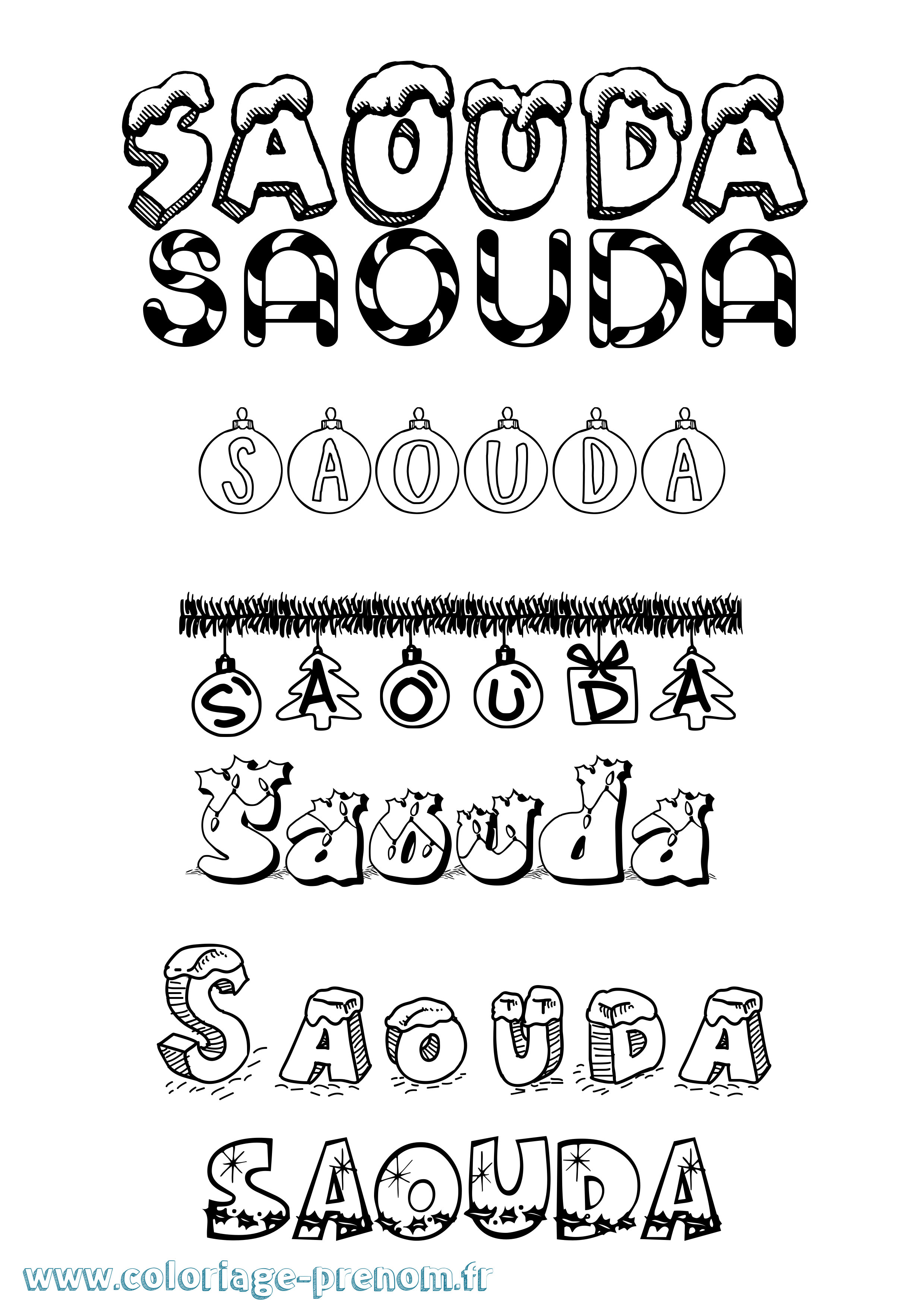 Coloriage Saouda Noël Coloriage prénom Saouda Noël