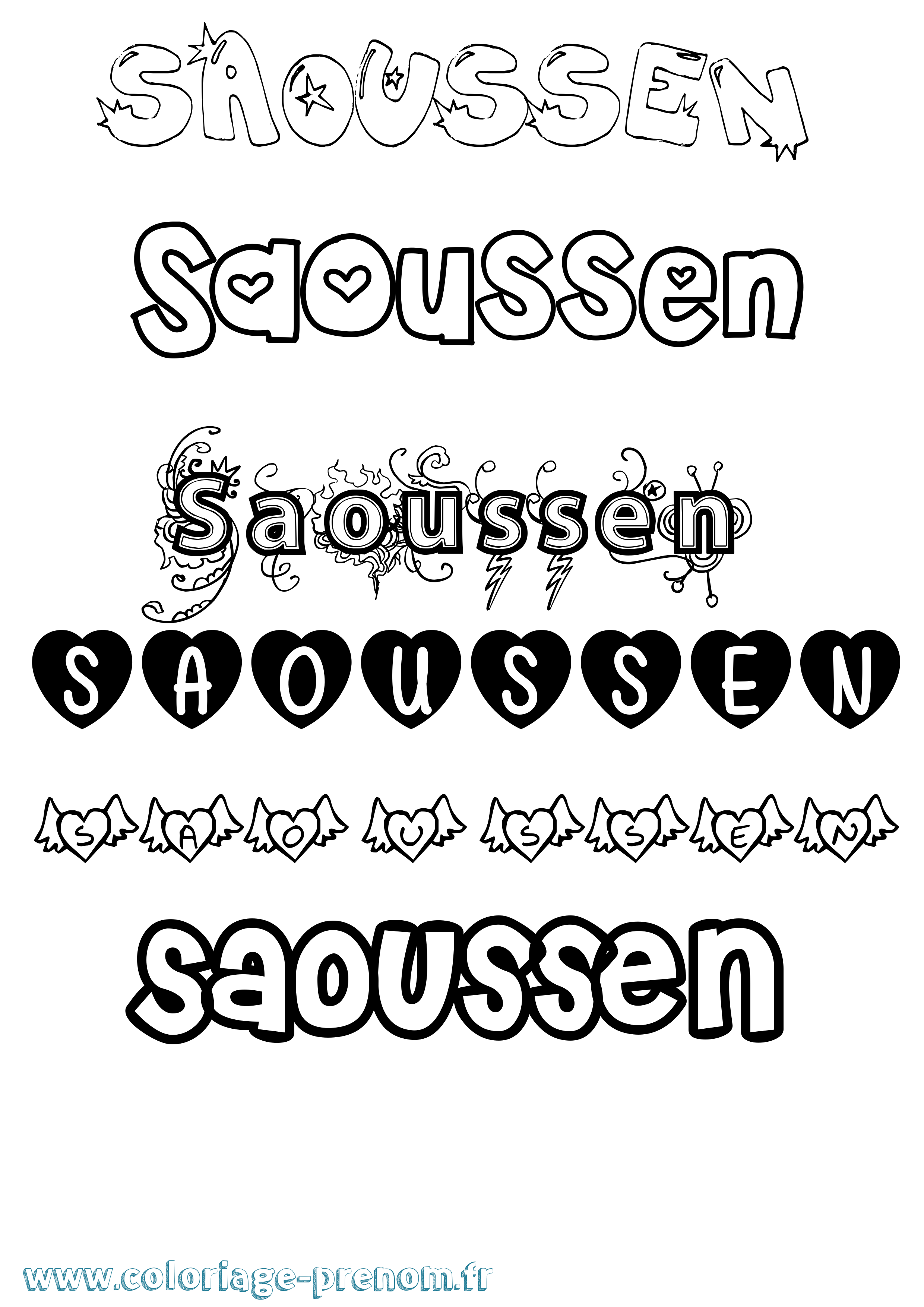 Coloriage Saoussen Girly Coloriage prénom Saoussen Girly