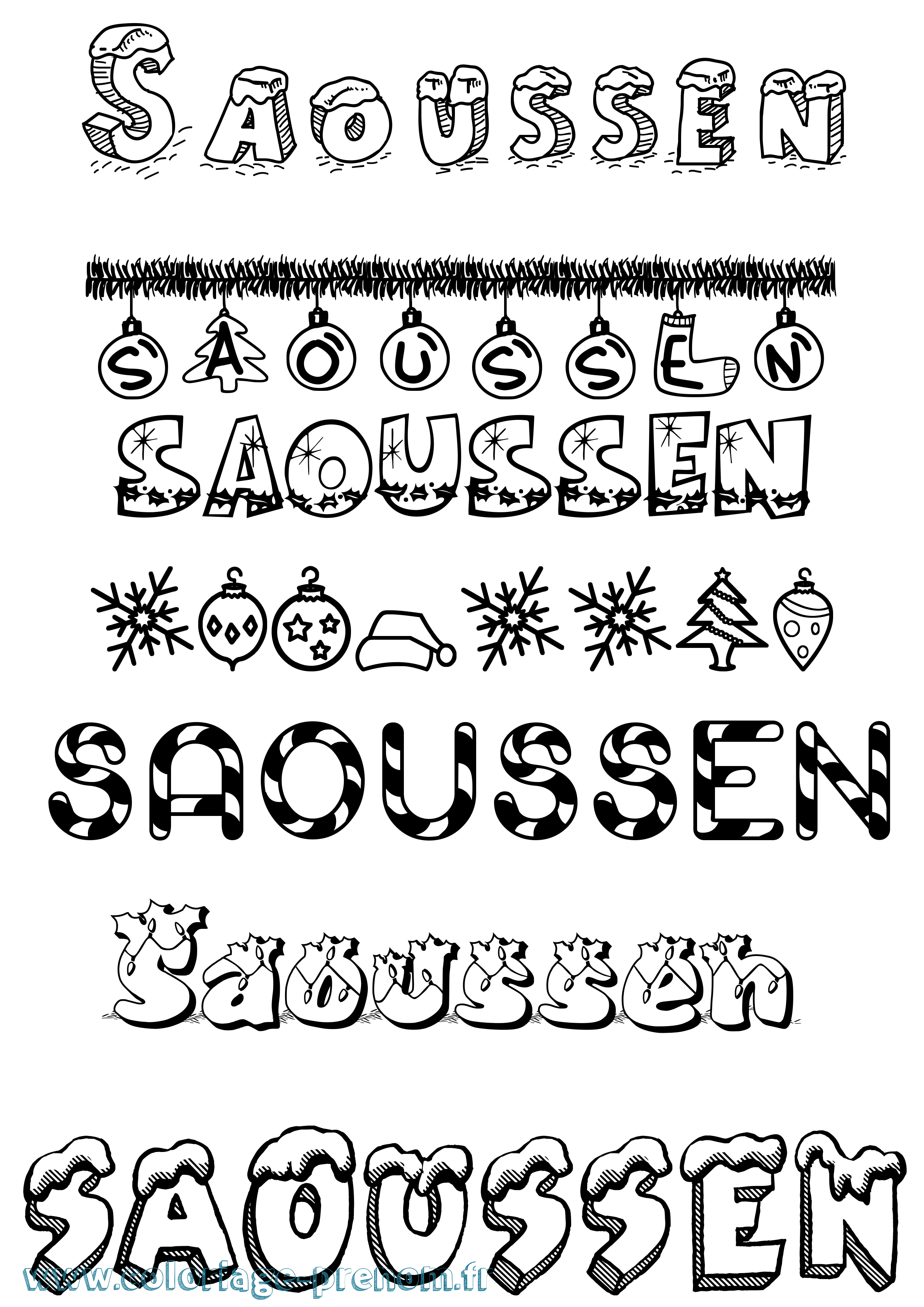 Coloriage Saoussen Noël Coloriage prénom Saoussen Noël