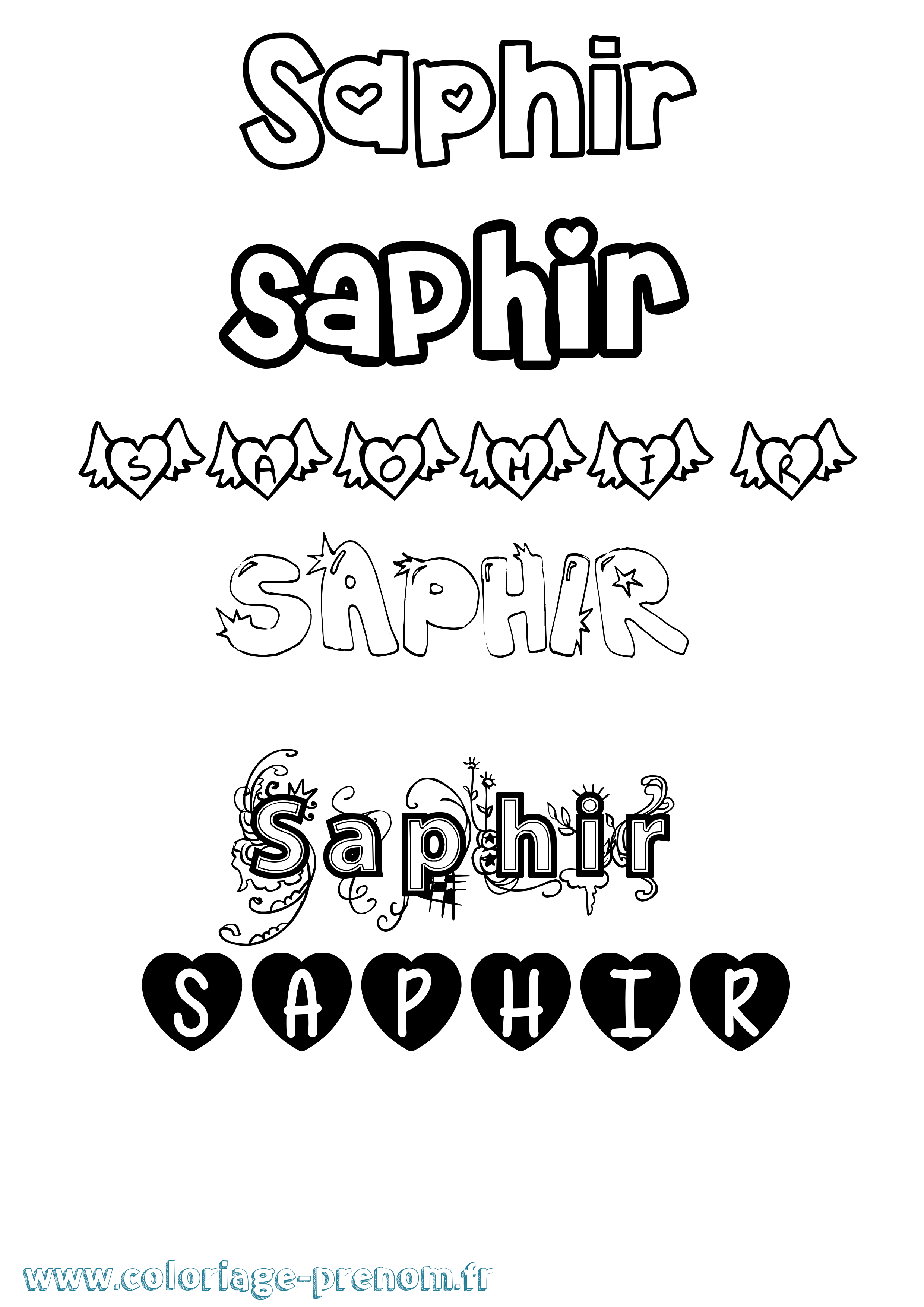 Coloriage Saphir Girly Coloriage prénom Saphir Girly