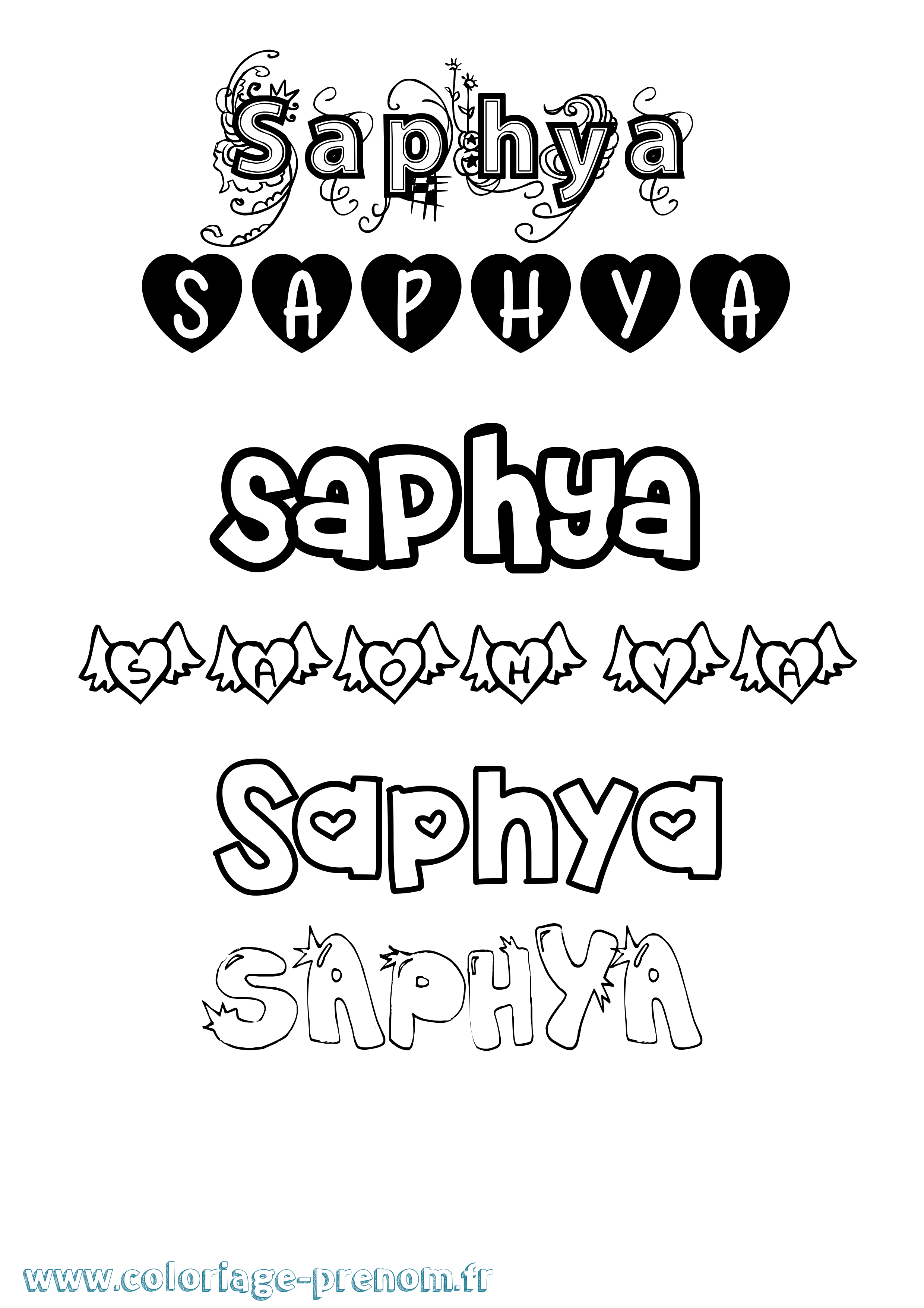 Coloriage Saphya Girly Coloriage prénom Saphya Girly