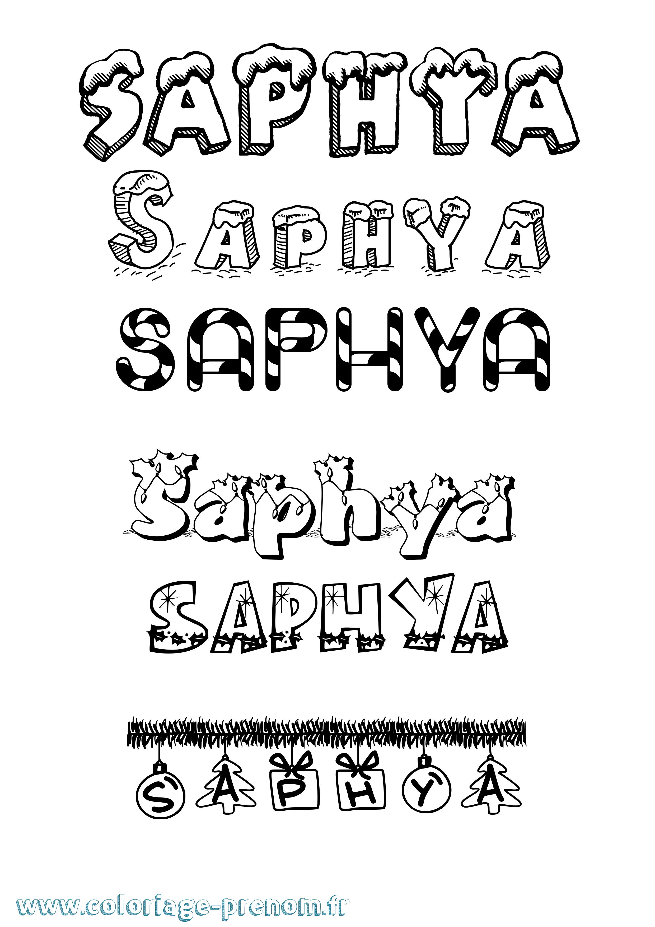 Coloriage Saphya Noël Coloriage prénom Saphya Noël