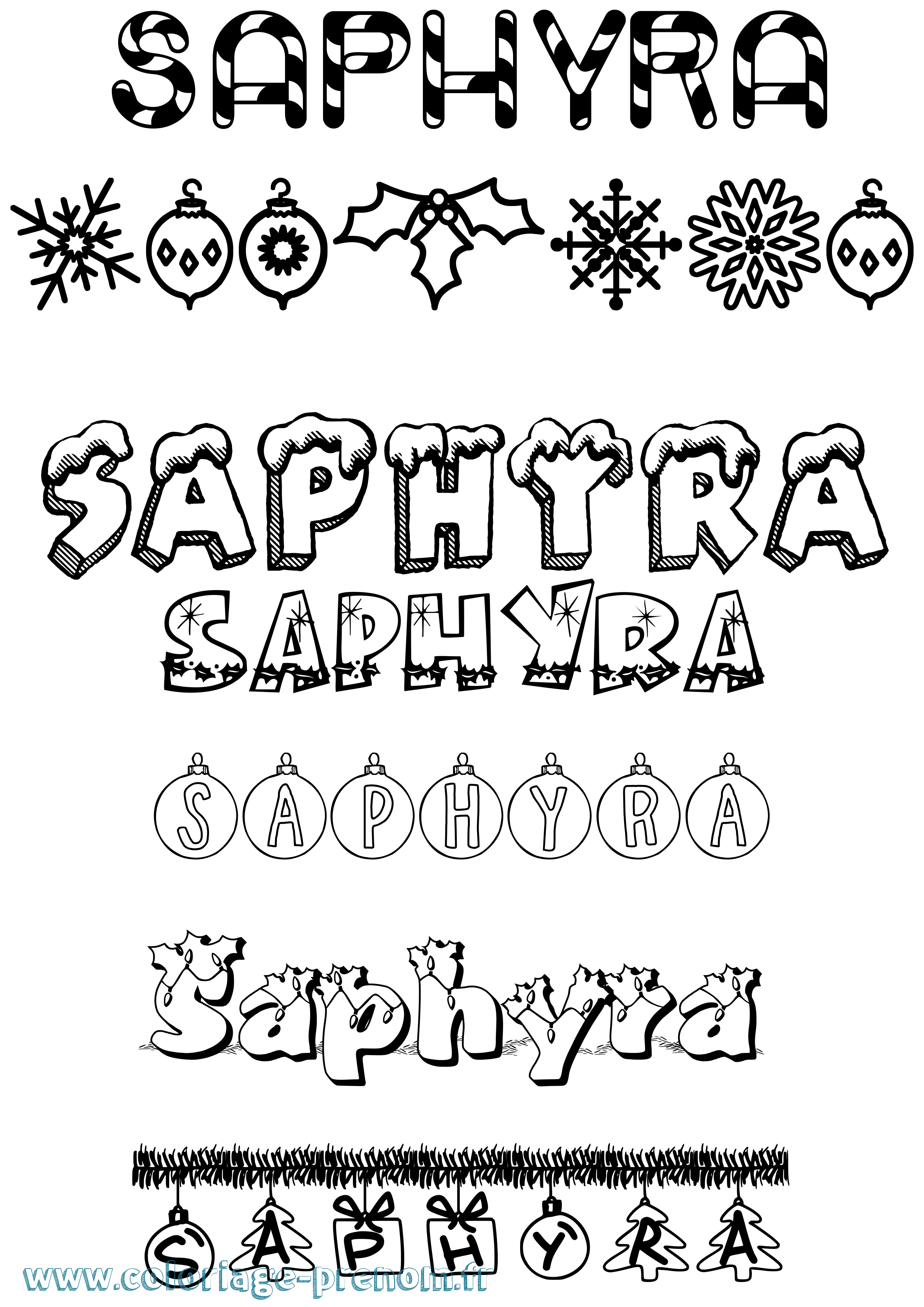 Coloriage Saphyra Noël Coloriage prénom Saphyra Noël
