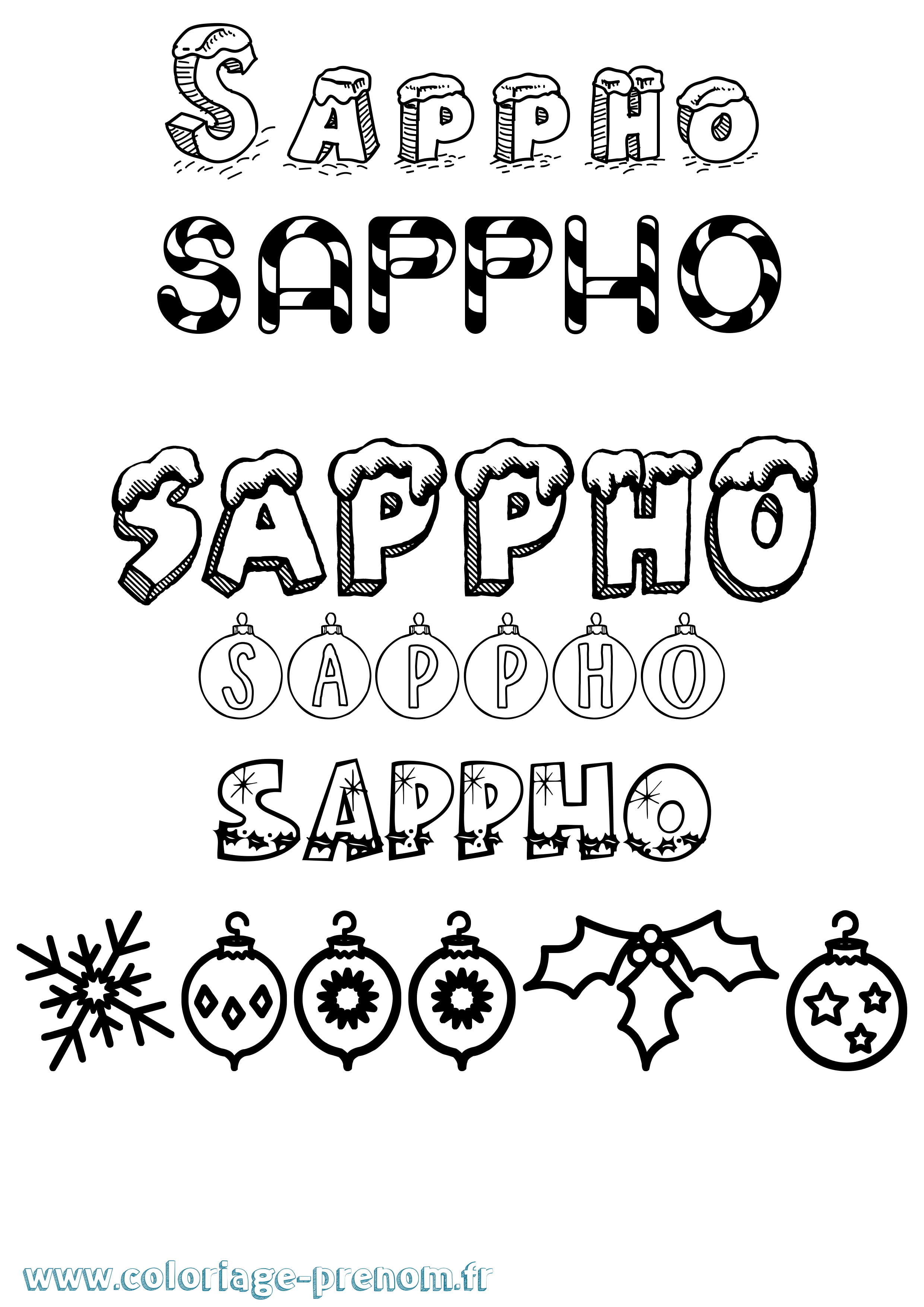 Coloriage Sappho Noël Coloriage prénom Sappho Noël