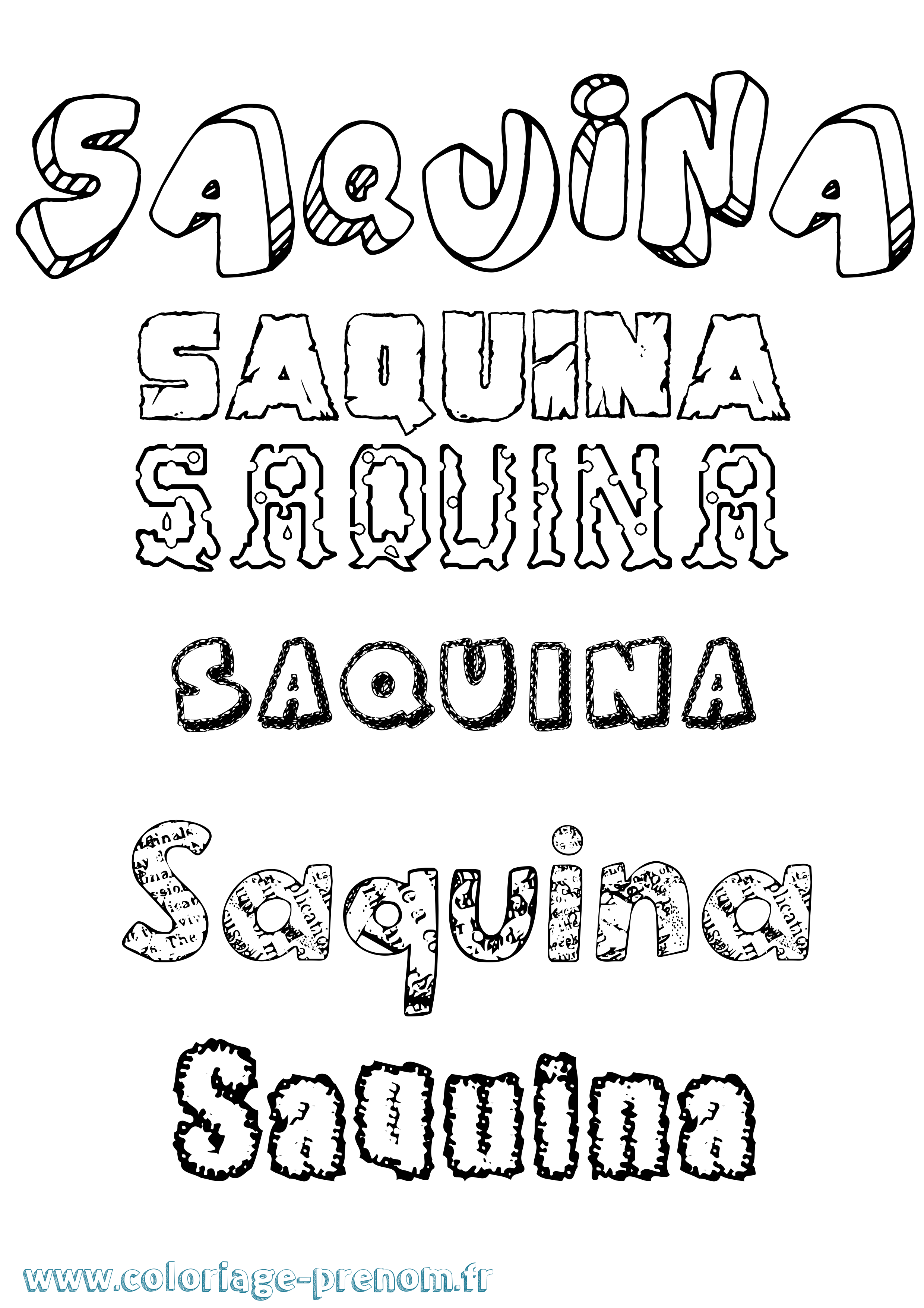 Coloriage Saquina Destructuré Coloriage prénom Saquina Destructuré