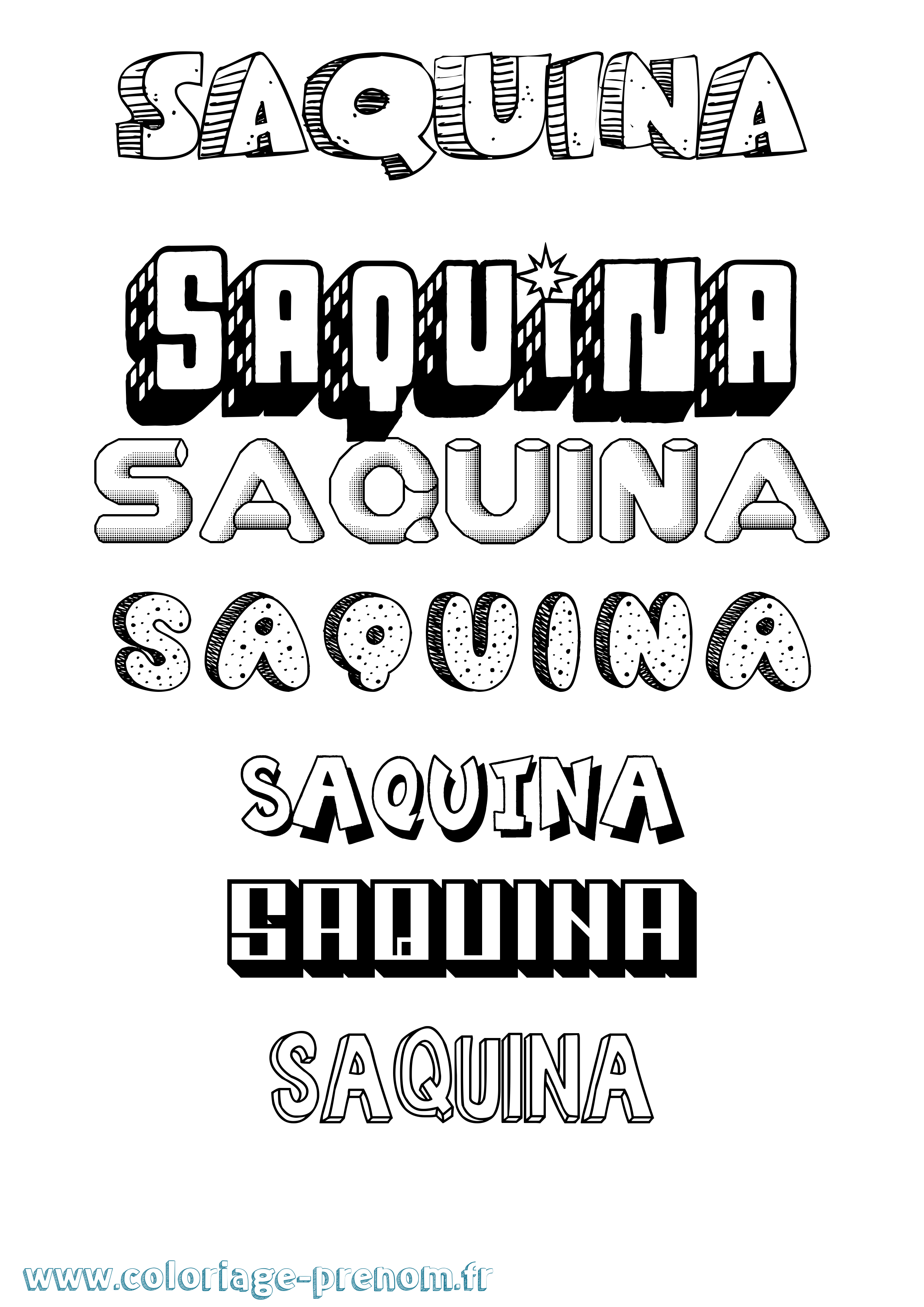 Coloriage Saquina Effet 3D Coloriage prénom Saquina Effet 3D