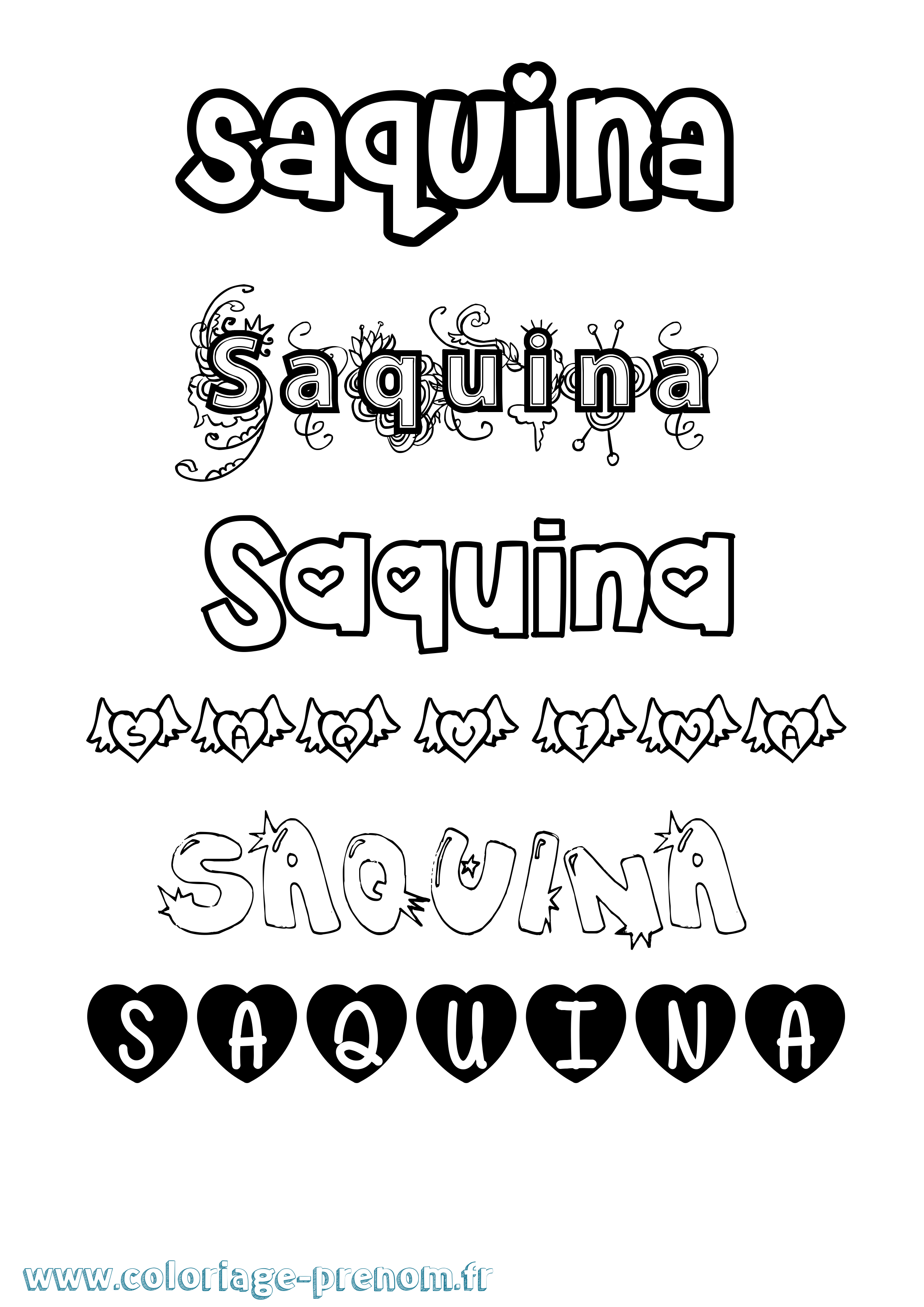 Coloriage Saquina Girly Coloriage prénom Saquina Girly