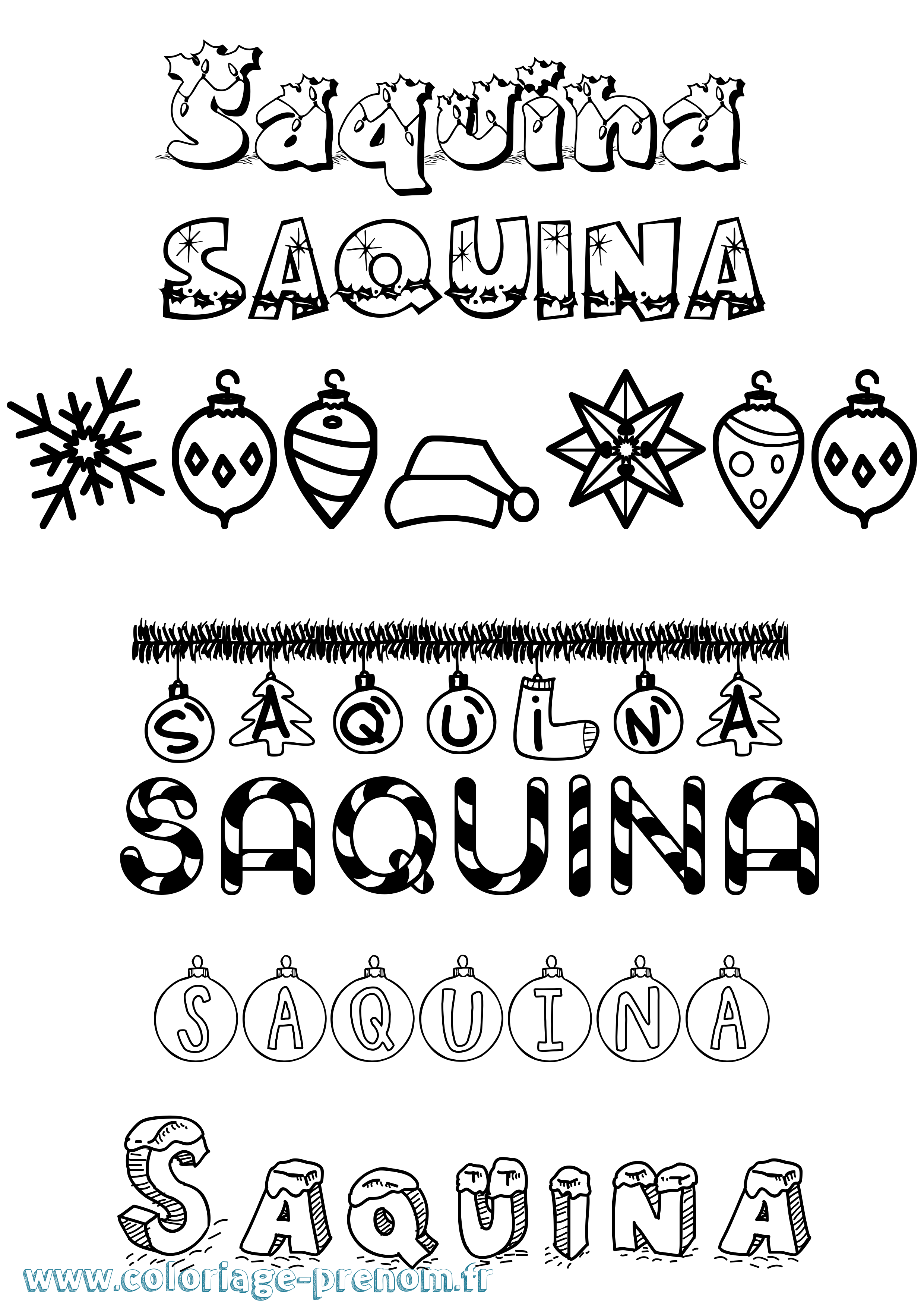 Coloriage Saquina Noël Coloriage prénom Saquina Noël