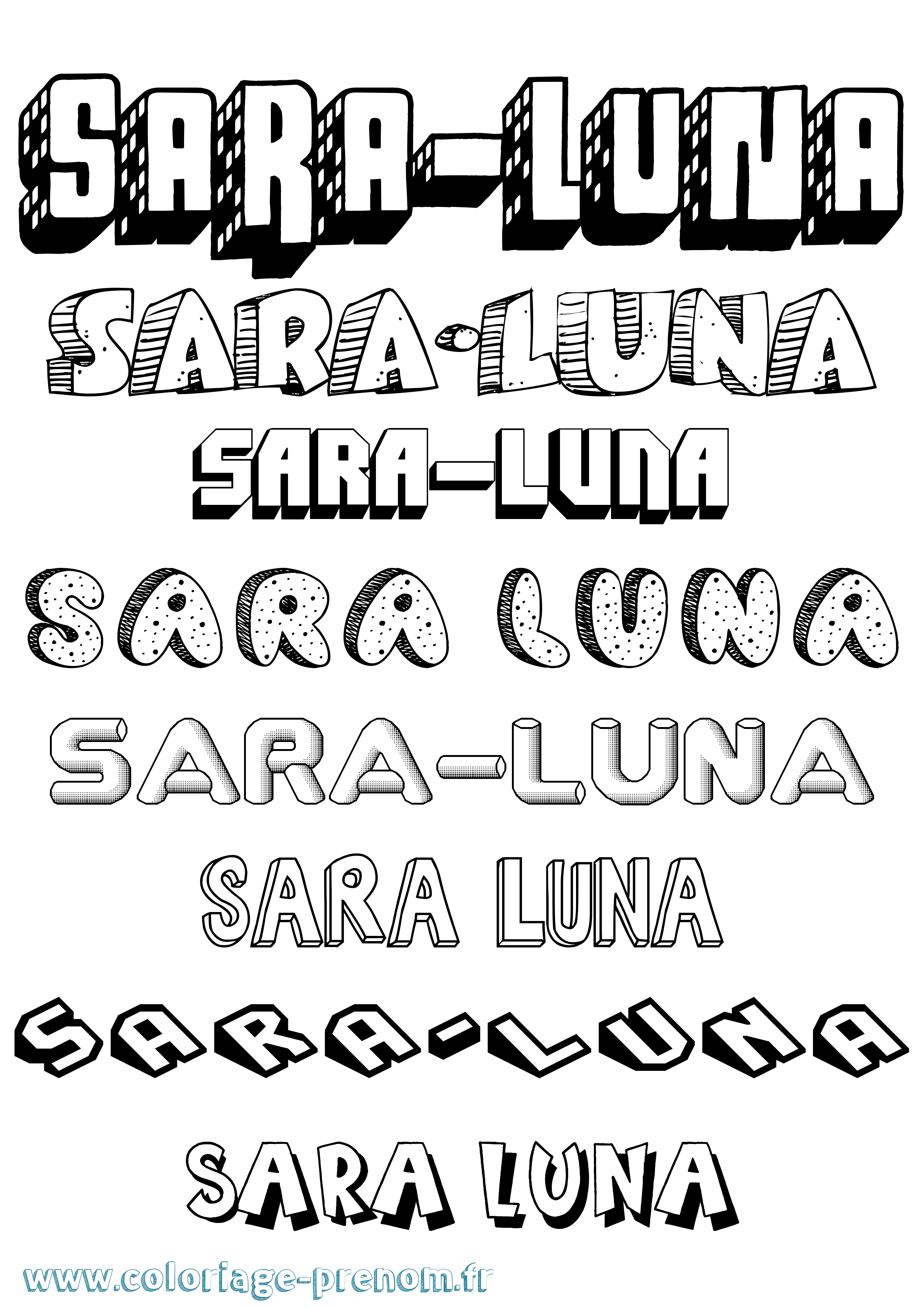 Coloriage Sara-Luna Effet 3D Coloriage prénom Sara-Luna Effet 3D
