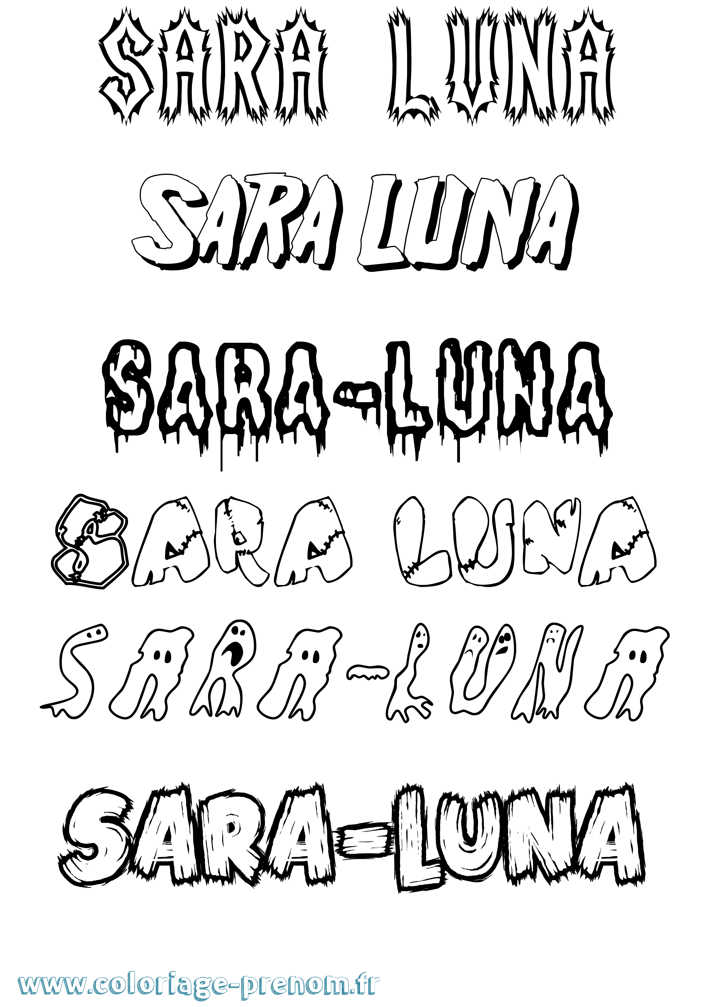 Coloriage Sara-Luna Frisson Coloriage prénom Sara-Luna Frisson
