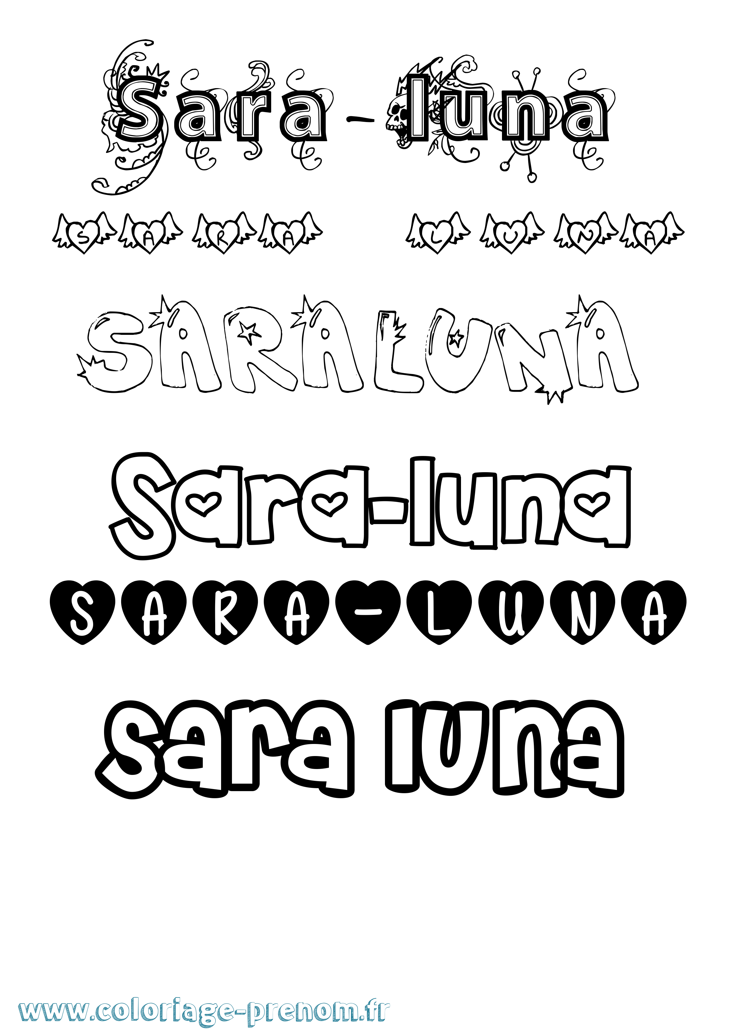 Coloriage Sara-Luna Girly Coloriage prénom Sara-Luna Girly
