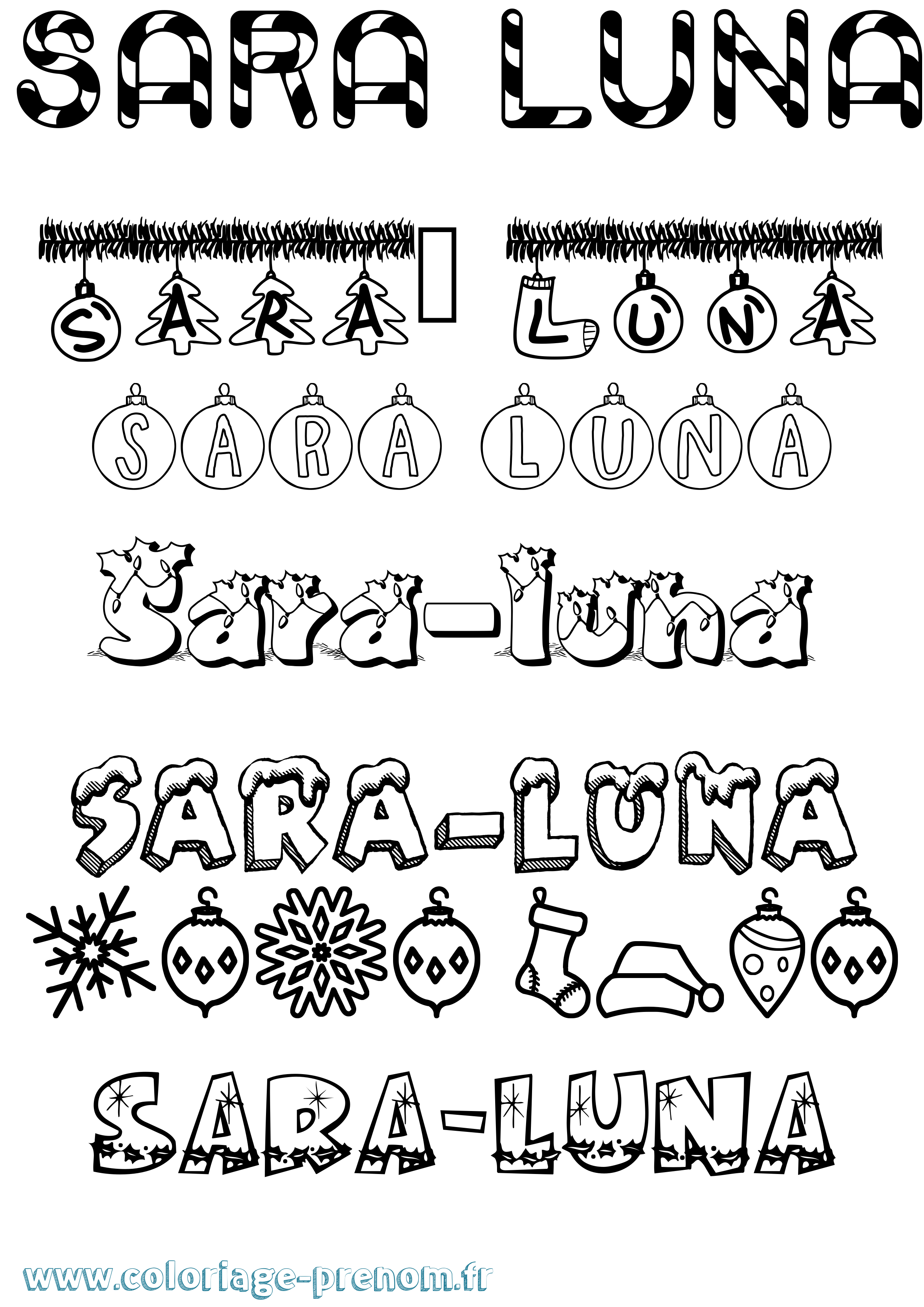 Coloriage Sara-Luna Noël Coloriage prénom Sara-Luna Noël