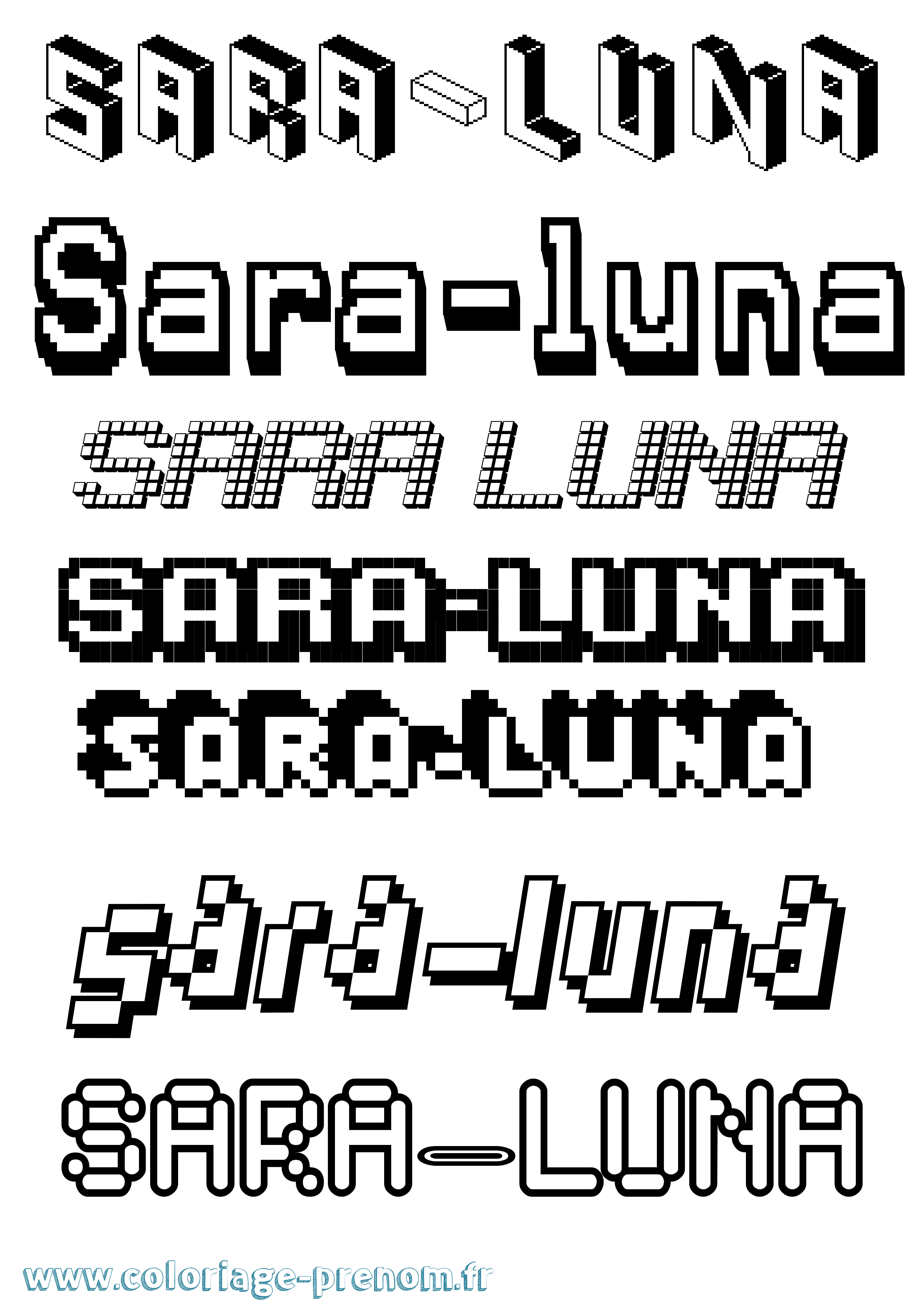 Coloriage Sara-Luna Pixel Coloriage prénom Sara-Luna Pixel