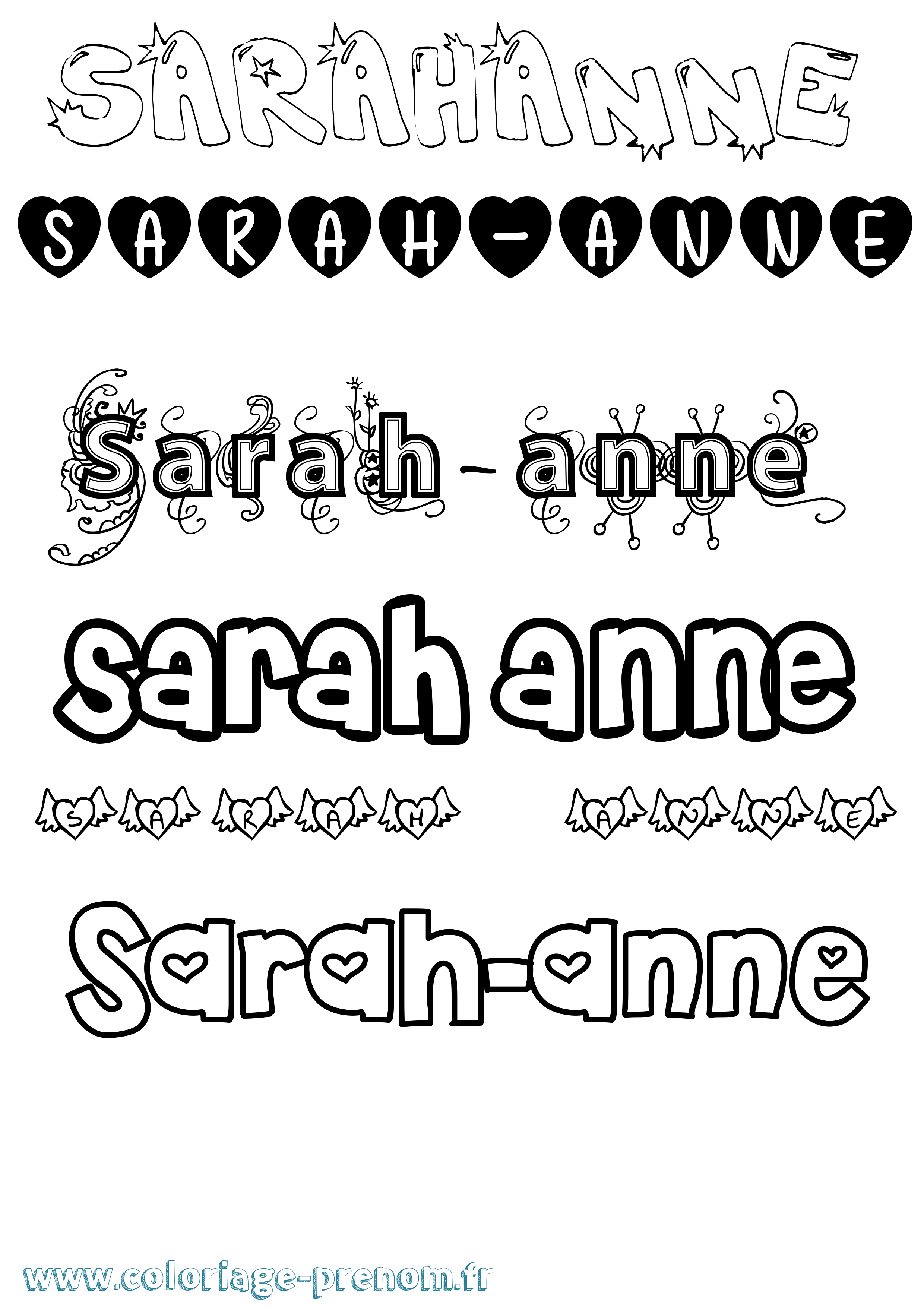 Coloriage Sarah-Anne Girly Coloriage prénom Sarah-Anne Girly