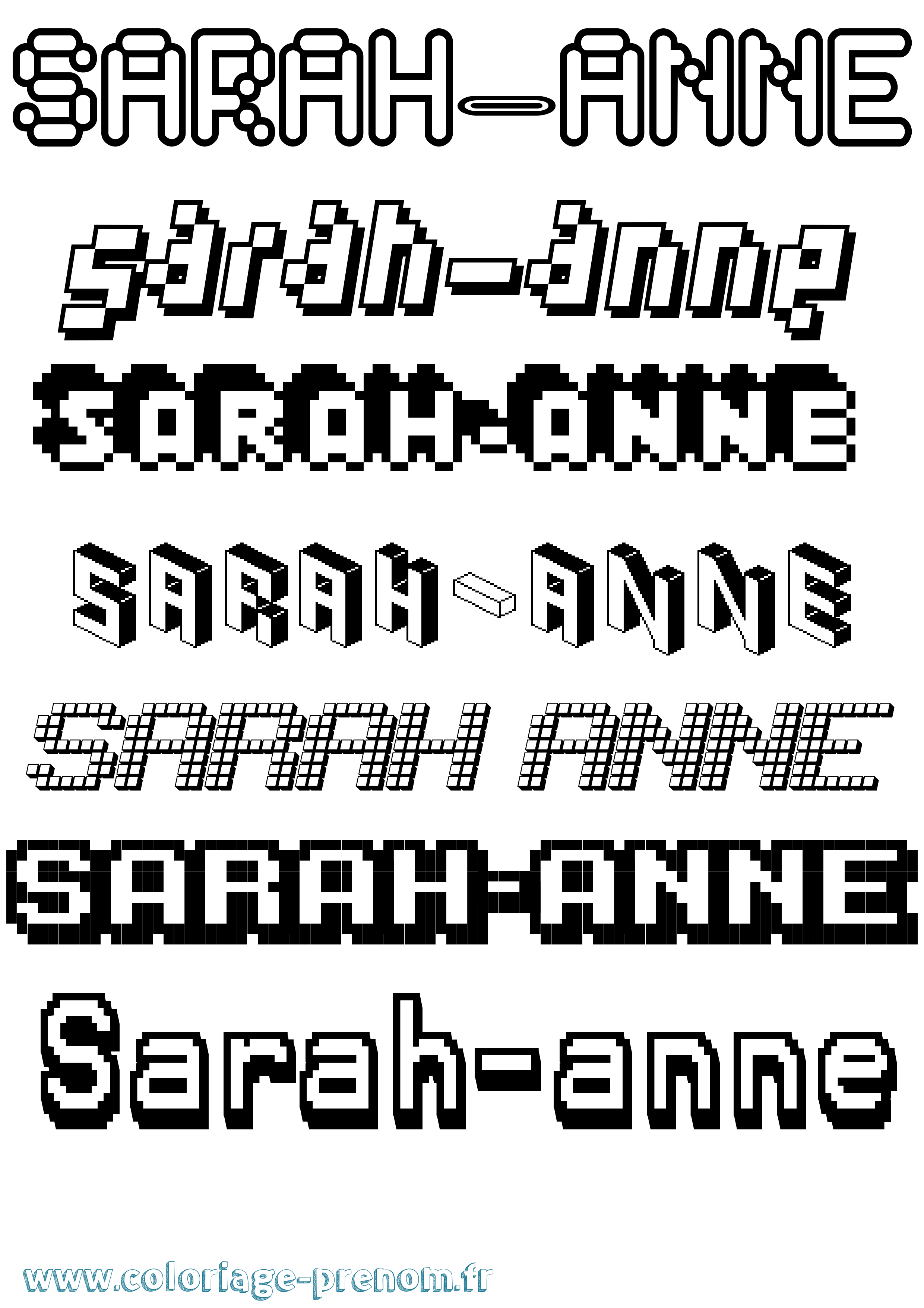 Coloriage Sarah-Anne Pixel Coloriage prénom Sarah-Anne Pixel