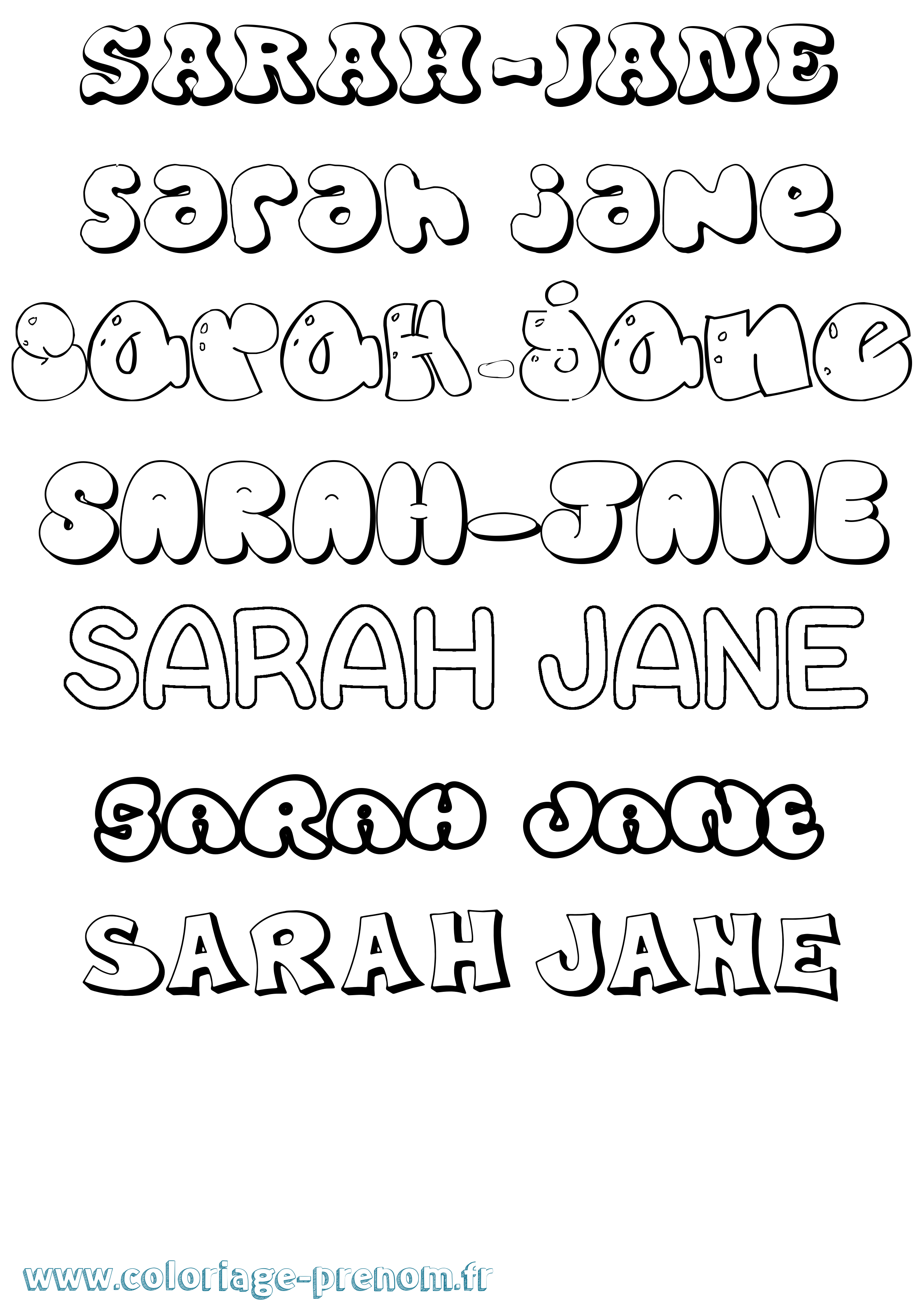 Coloriage Sarah-Jane Bubble Coloriage prénom Sarah-Jane Bubble