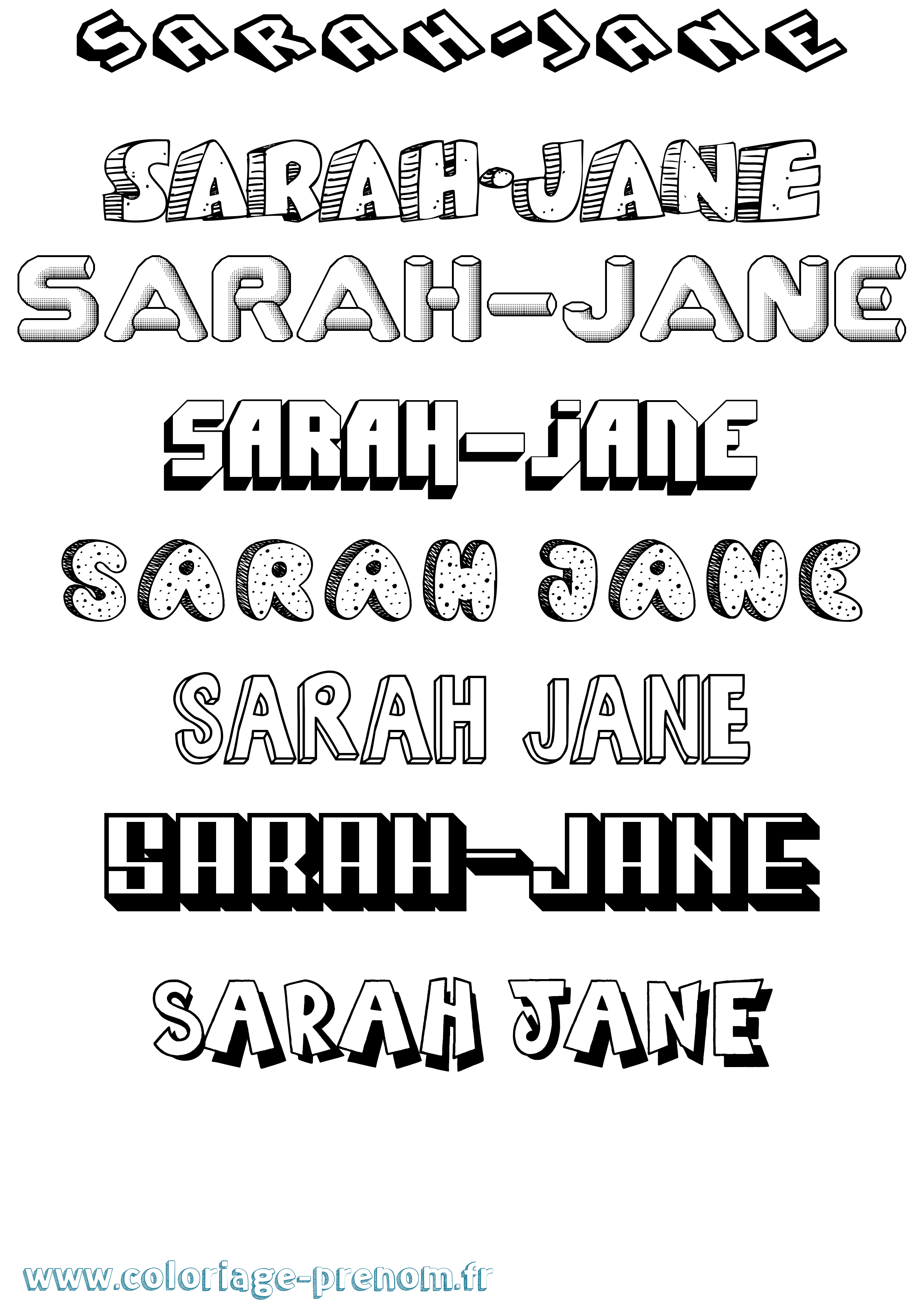 Coloriage Sarah-Jane Effet 3D Coloriage prénom Sarah-Jane Effet 3D