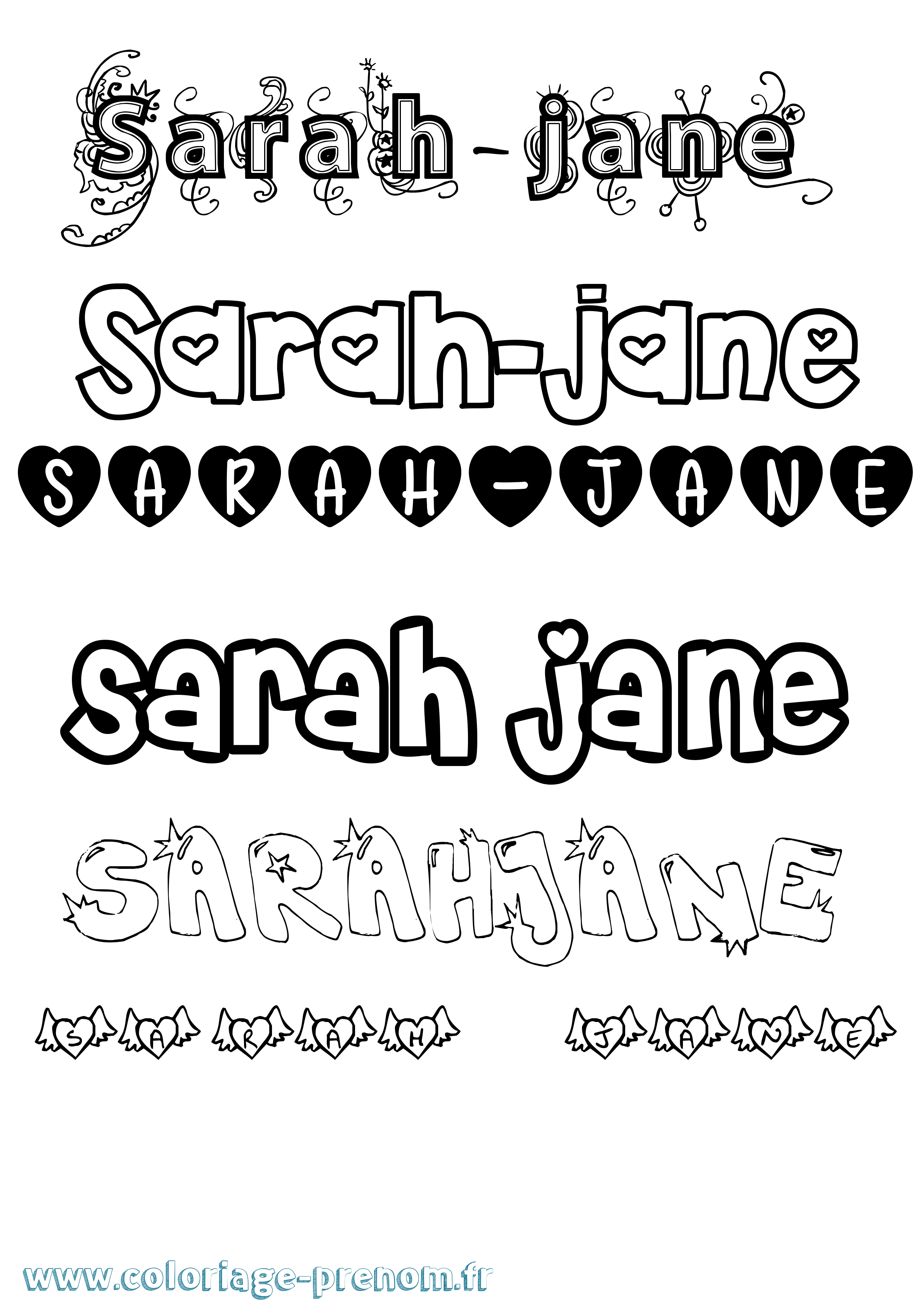 Coloriage Sarah-Jane Girly Coloriage prénom Sarah-Jane Girly
