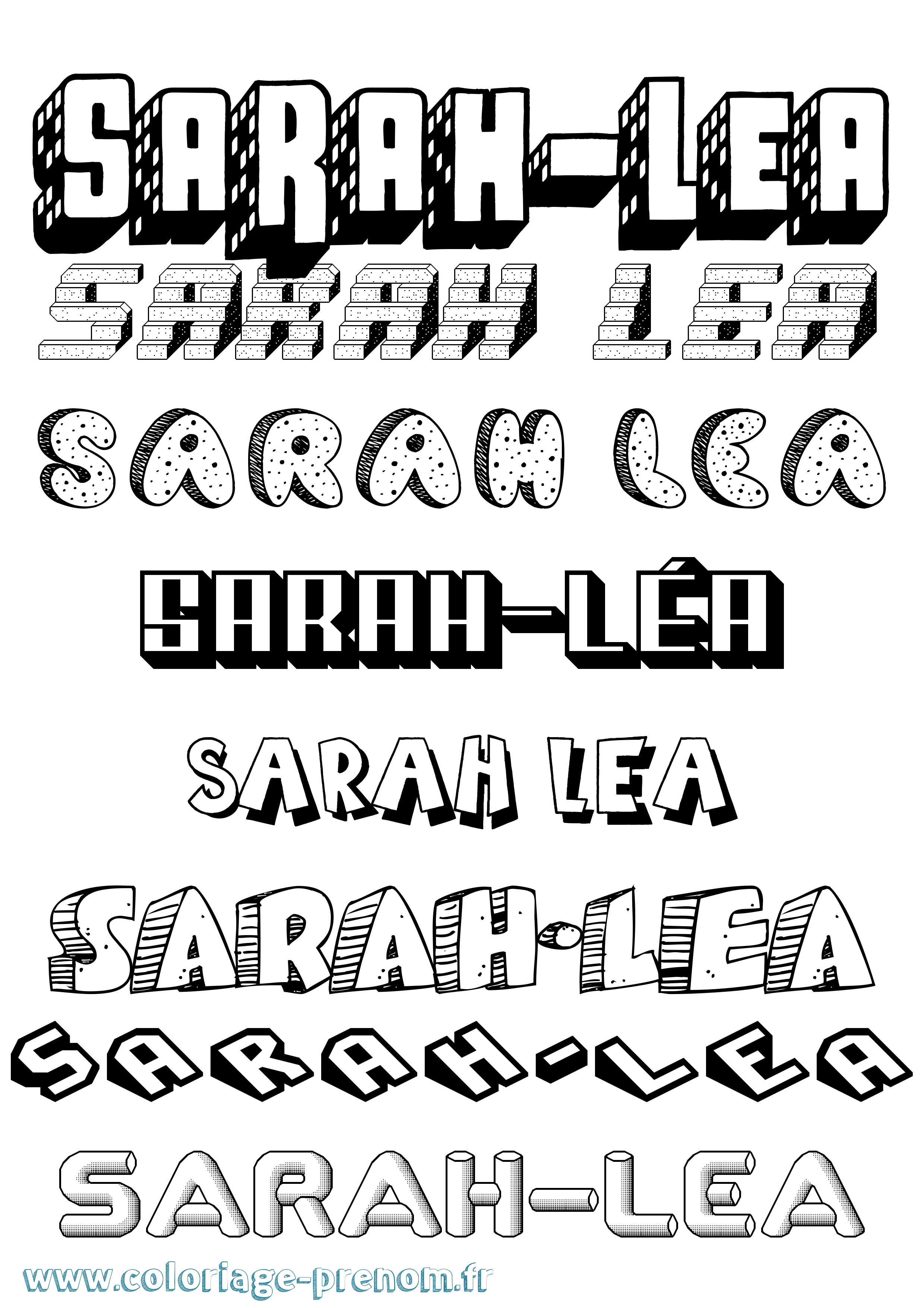 Coloriage Sarah-Léa Effet 3D Coloriage prénom Sarah-Léa Effet 3D