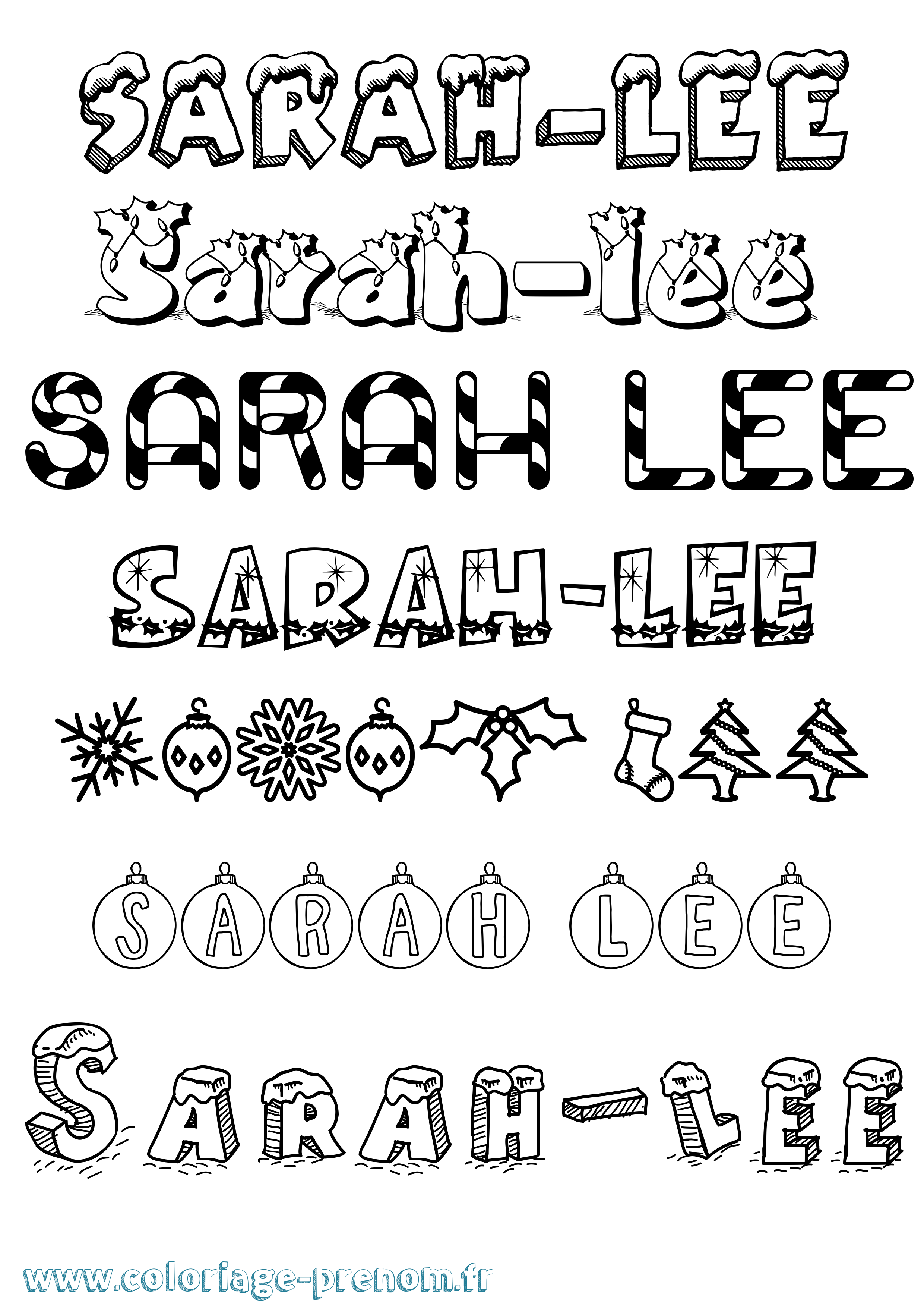 Coloriage Sarah-Lee Noël Coloriage prénom Sarah-Lee Noël
