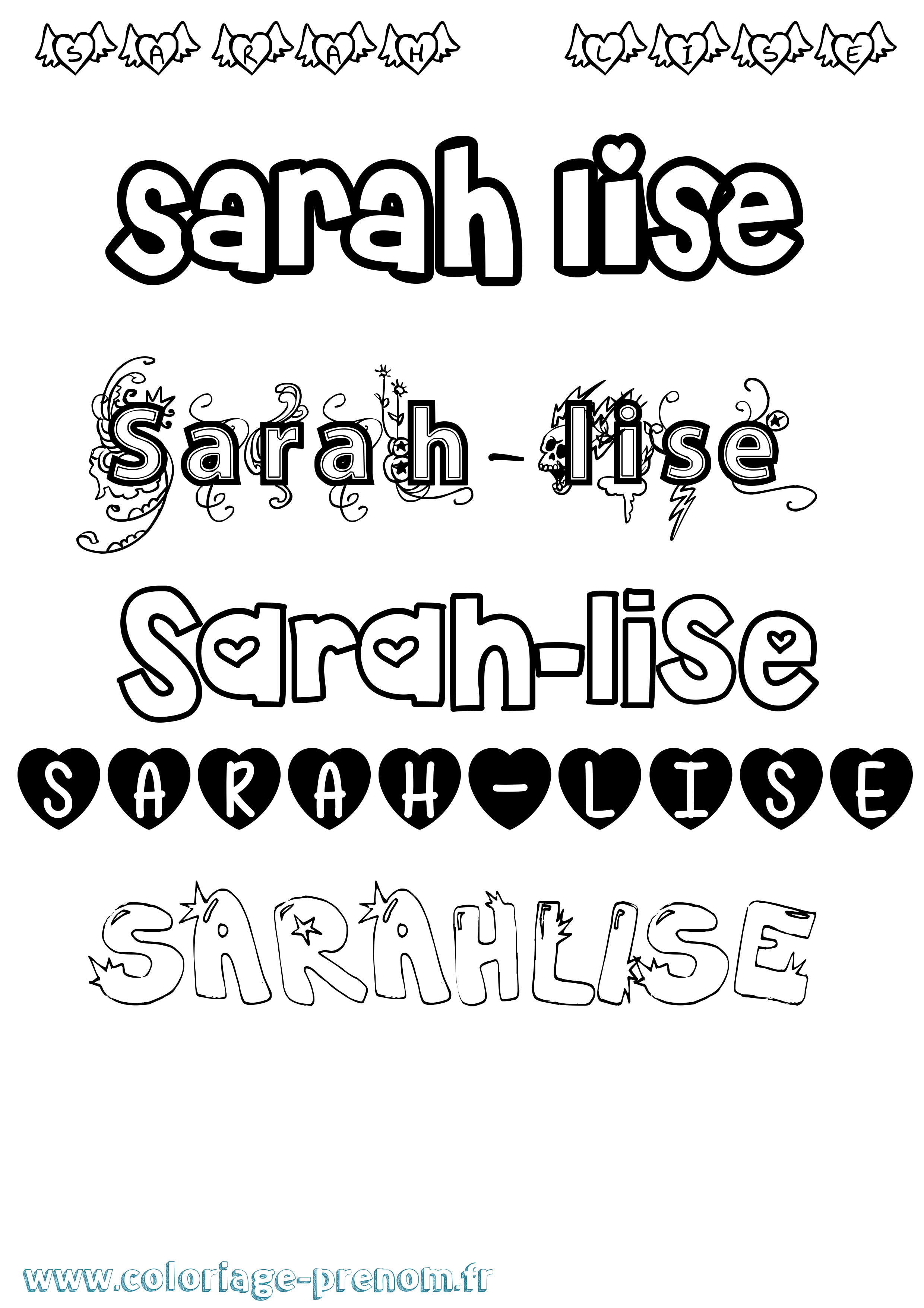 Coloriage Sarah-Lise Girly Coloriage prénom Sarah-Lise Girly