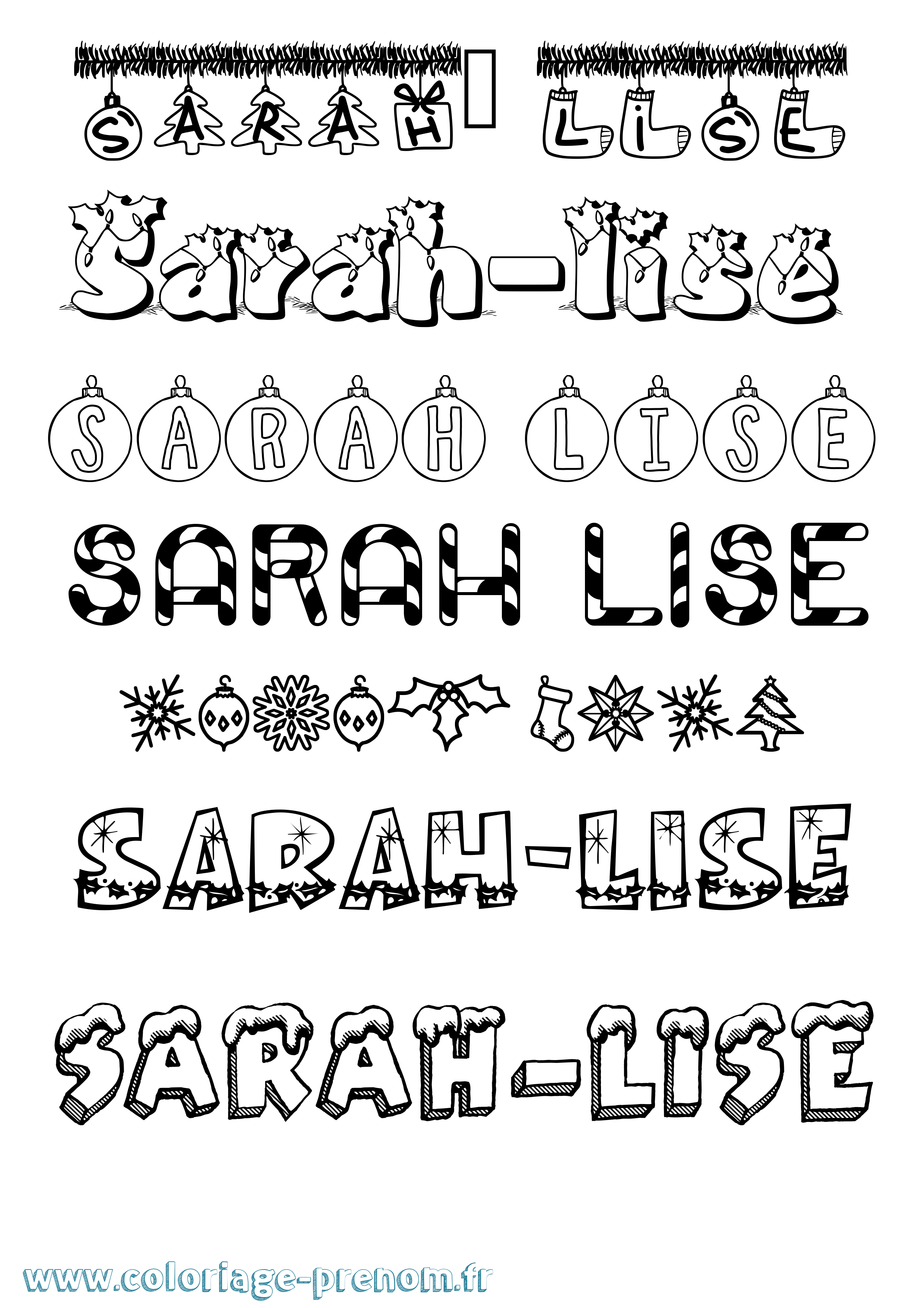 Coloriage Sarah-Lise Noël Coloriage prénom Sarah-Lise Noël