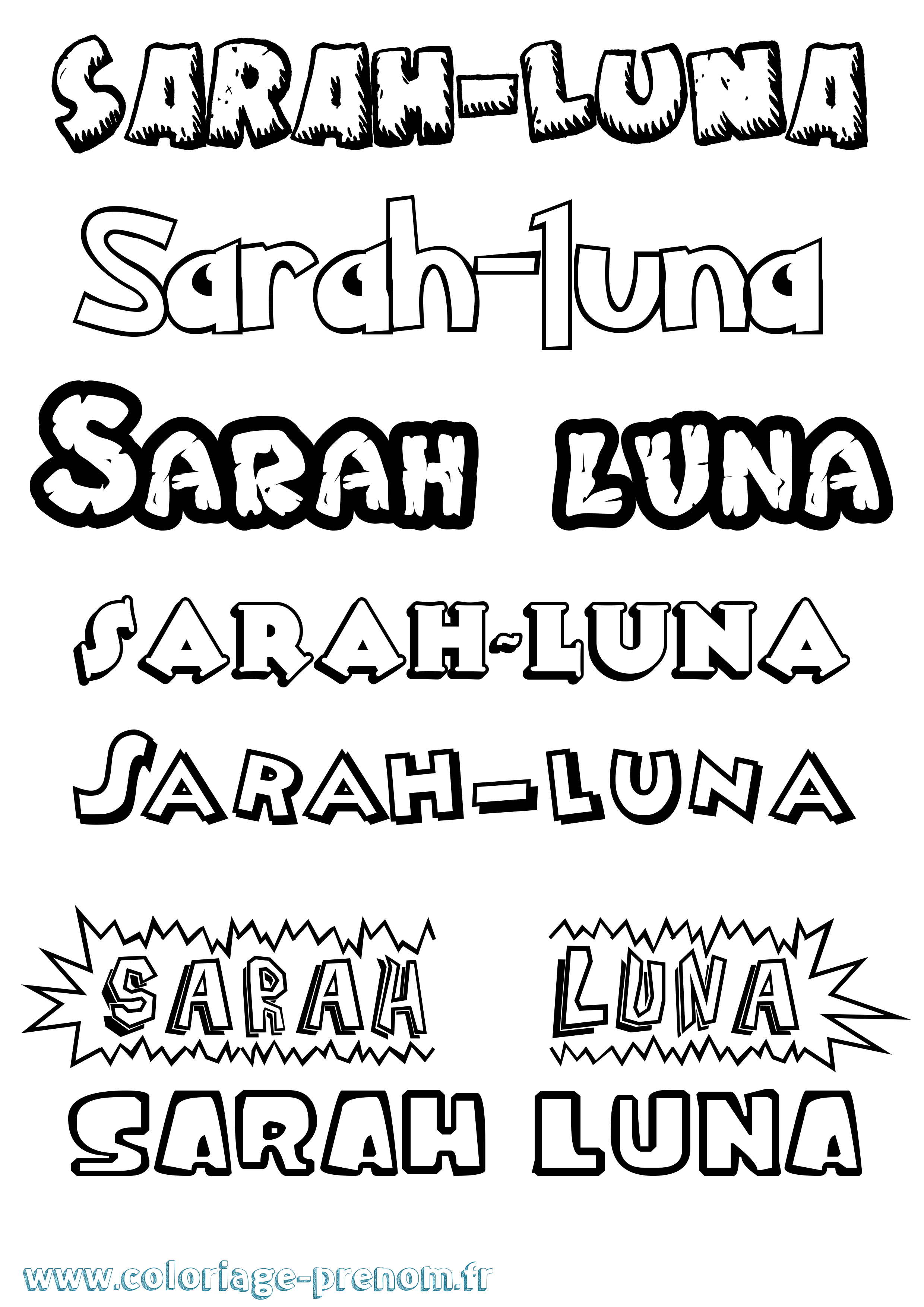 Coloriage Sarah-Luna Dessin Animé Coloriage prénom Sarah-Luna Dessin Animé