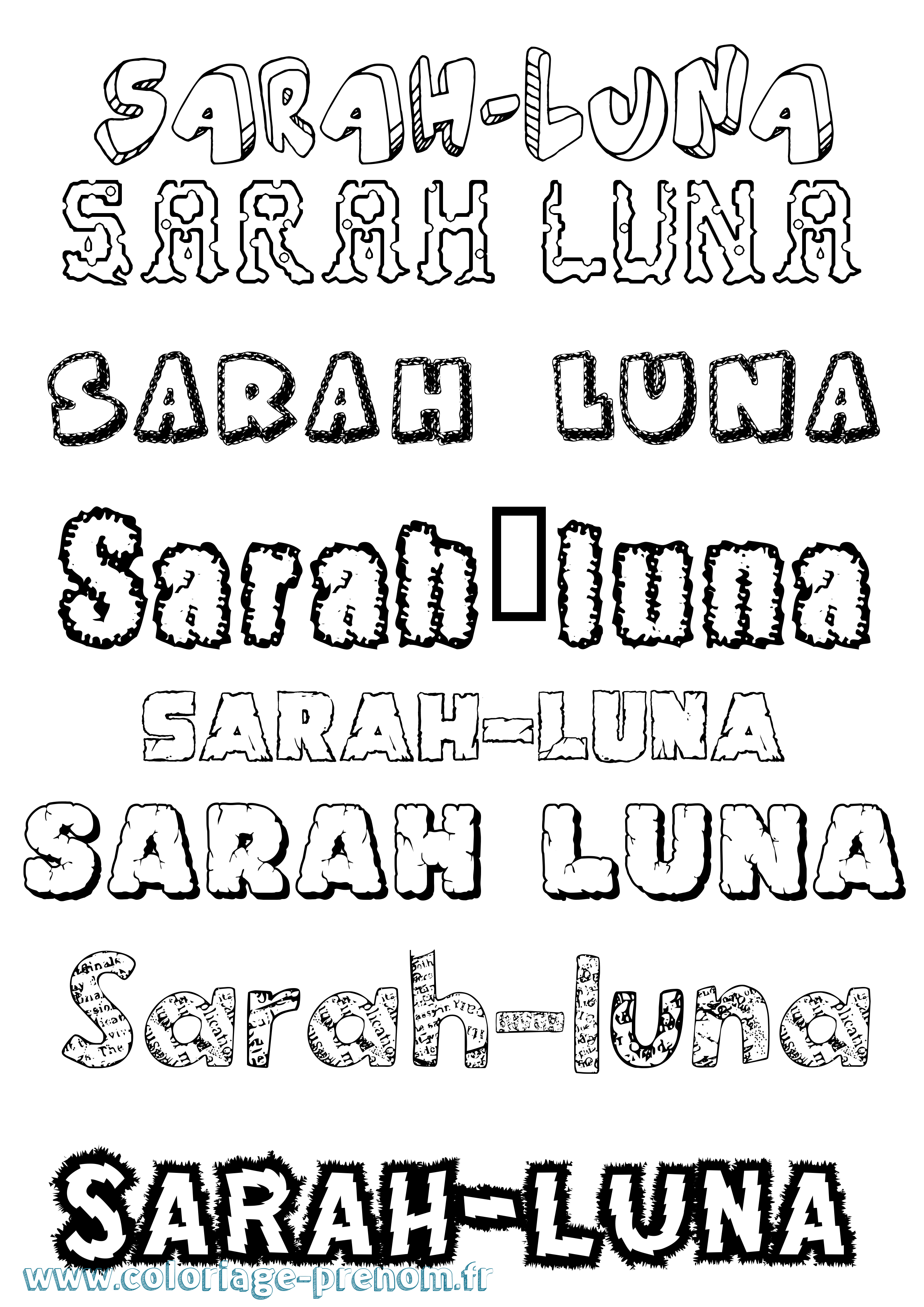 Coloriage Sarah-Luna Destructuré Coloriage prénom Sarah-Luna Destructuré