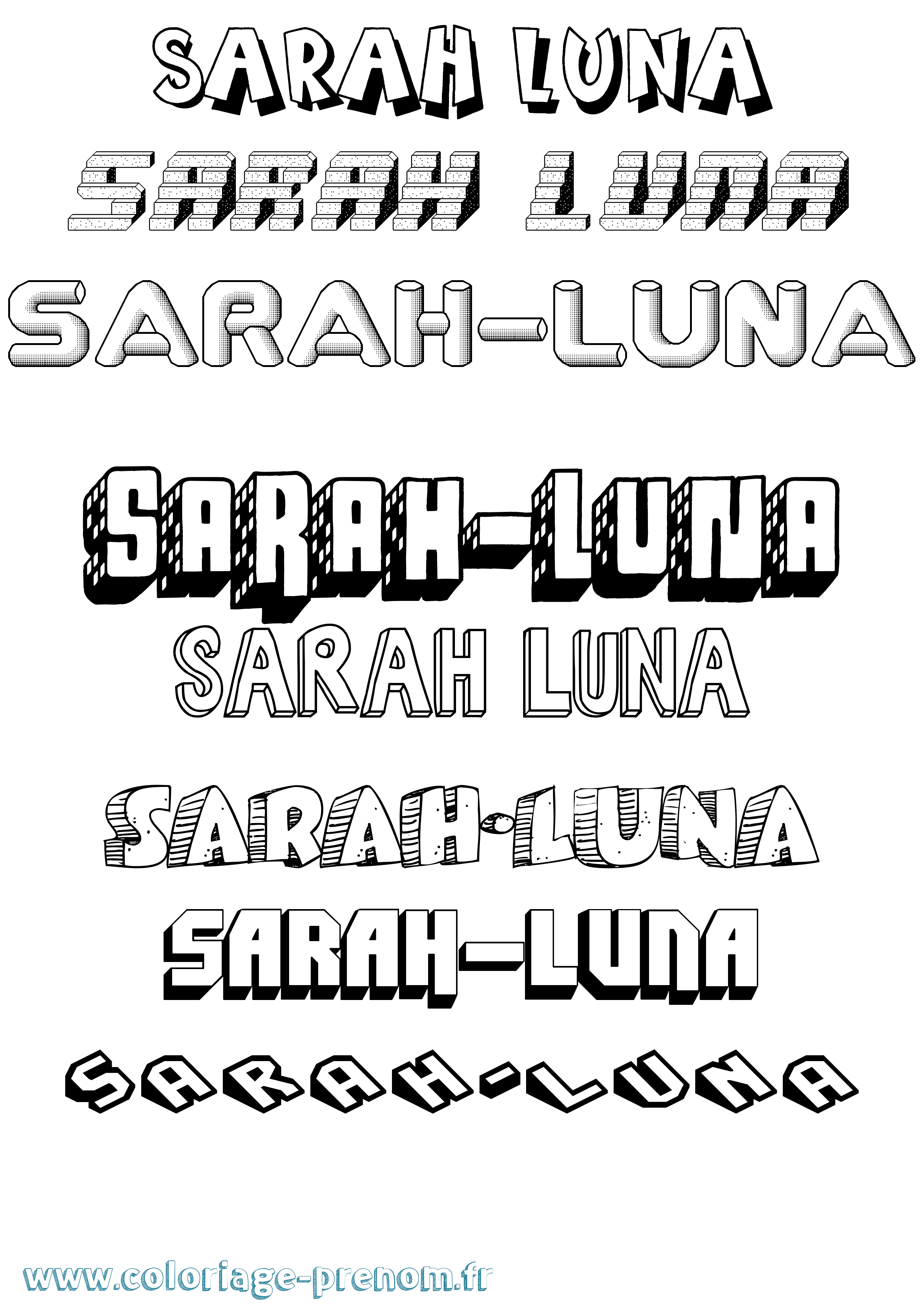 Coloriage Sarah-Luna Effet 3D Coloriage prénom Sarah-Luna Effet 3D