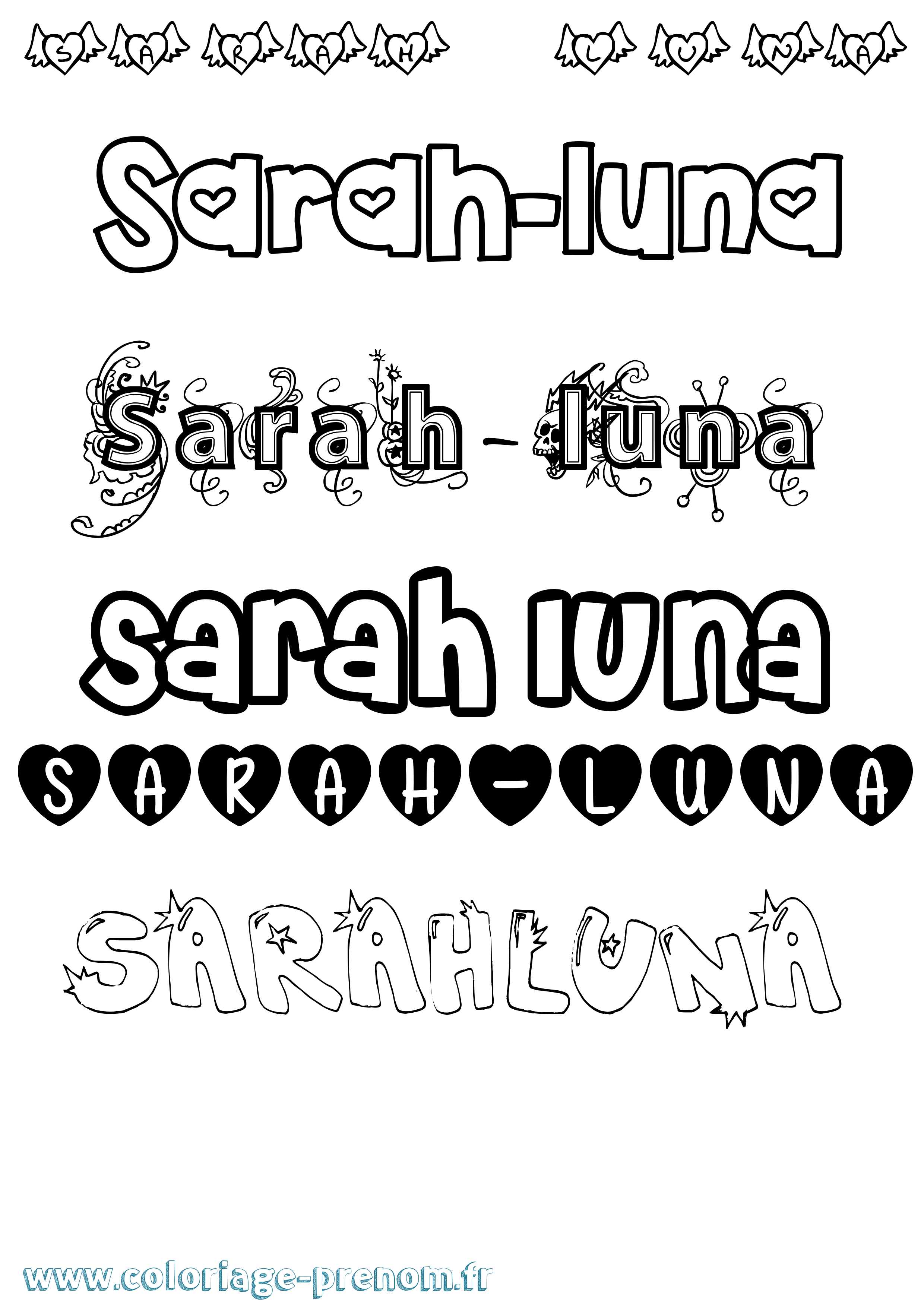 Coloriage Sarah-Luna Girly Coloriage prénom Sarah-Luna Girly