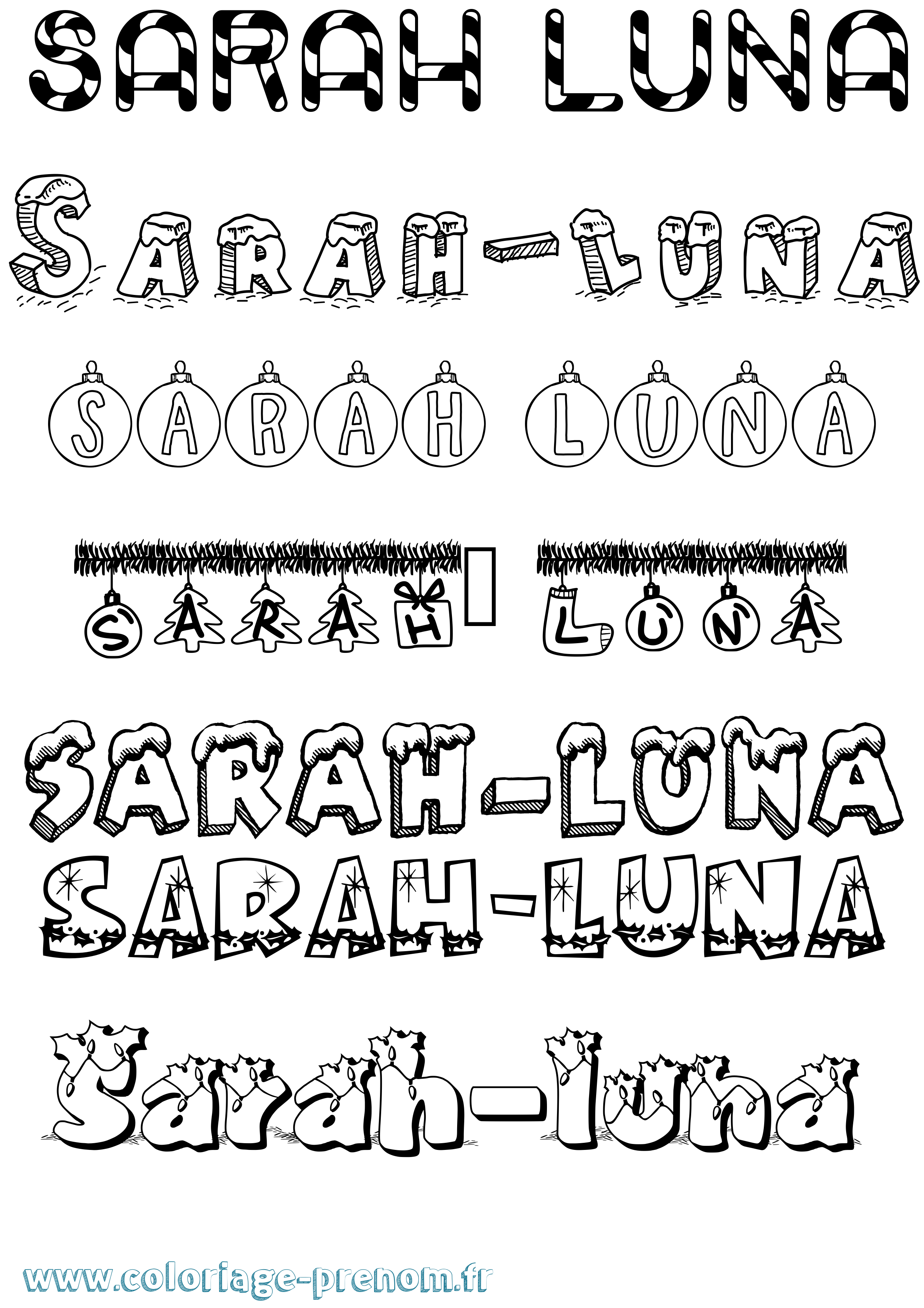 Coloriage Sarah-Luna Noël Coloriage prénom Sarah-Luna Noël