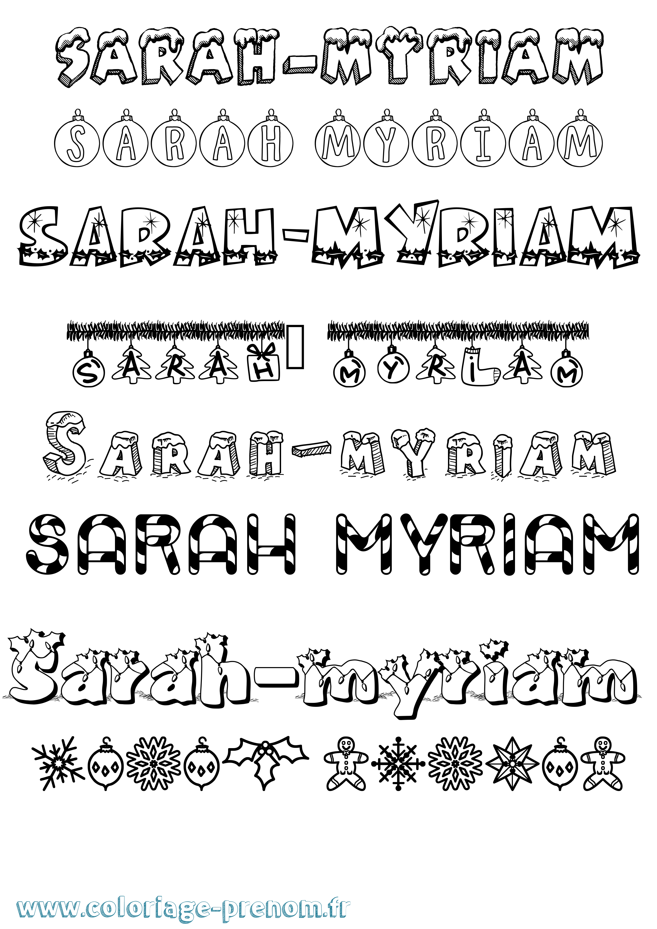 Coloriage Sarah-Myriam Noël Coloriage prénom Sarah-Myriam Noël