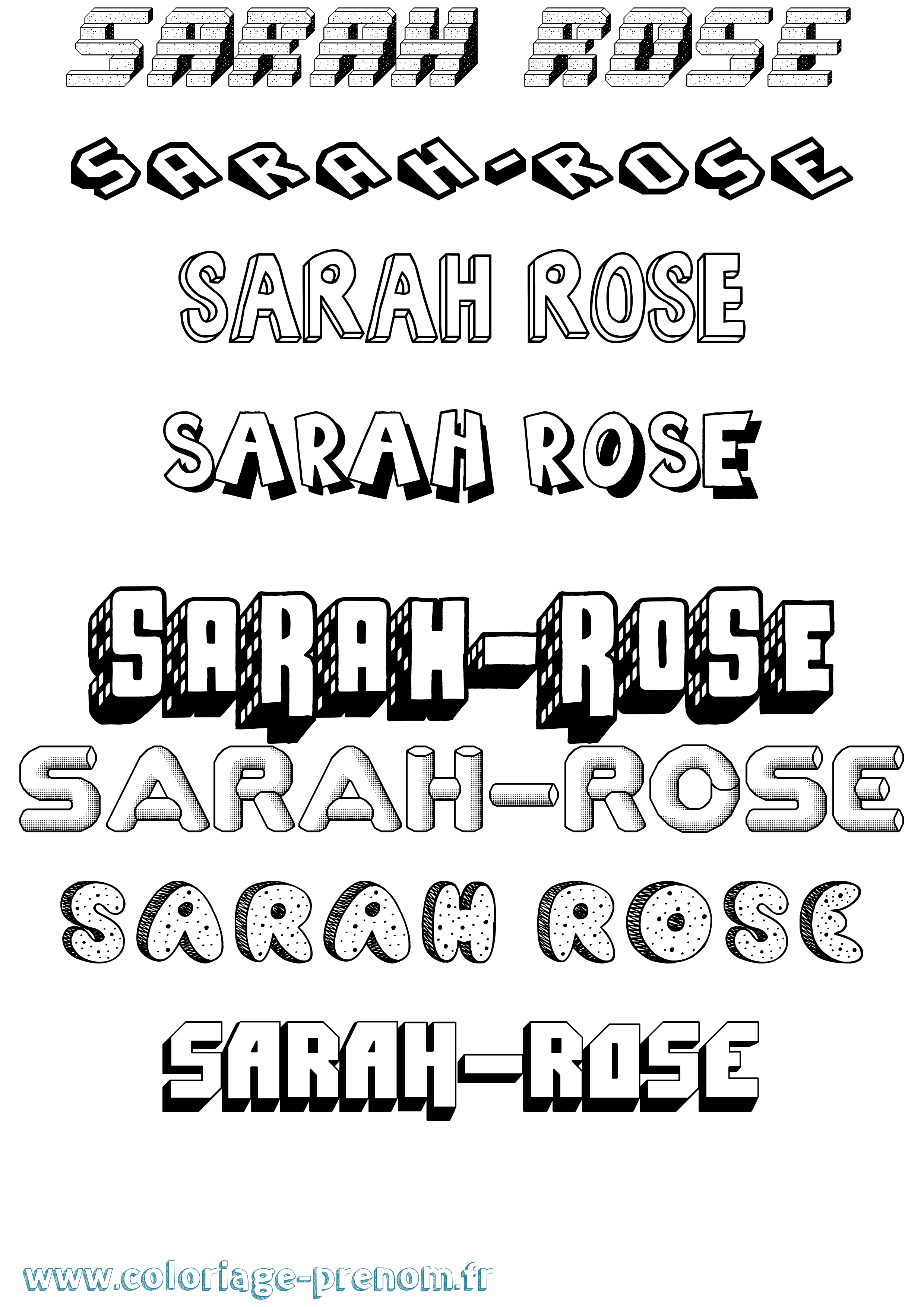 Coloriage Sarah-Rose Effet 3D Coloriage prénom Sarah-Rose Effet 3D